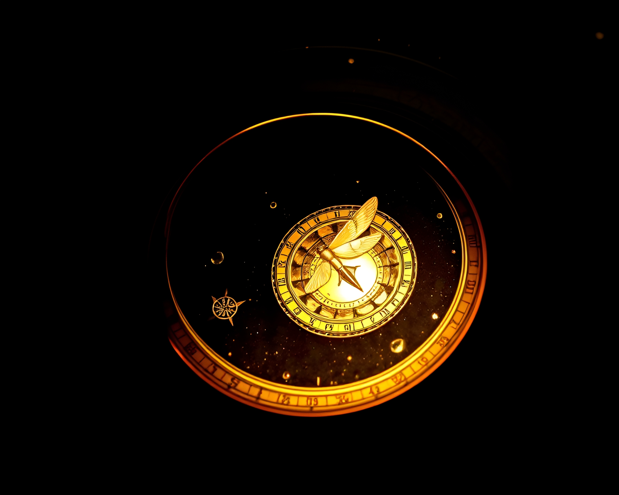 Spiral Pocket Sundial in Firefly Luminescence – free AI stock image