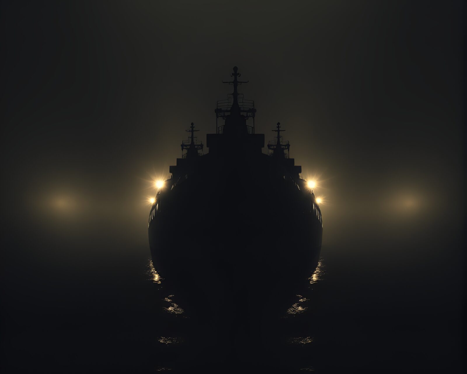A symmetrical submarine under desaturated golden hour lighting