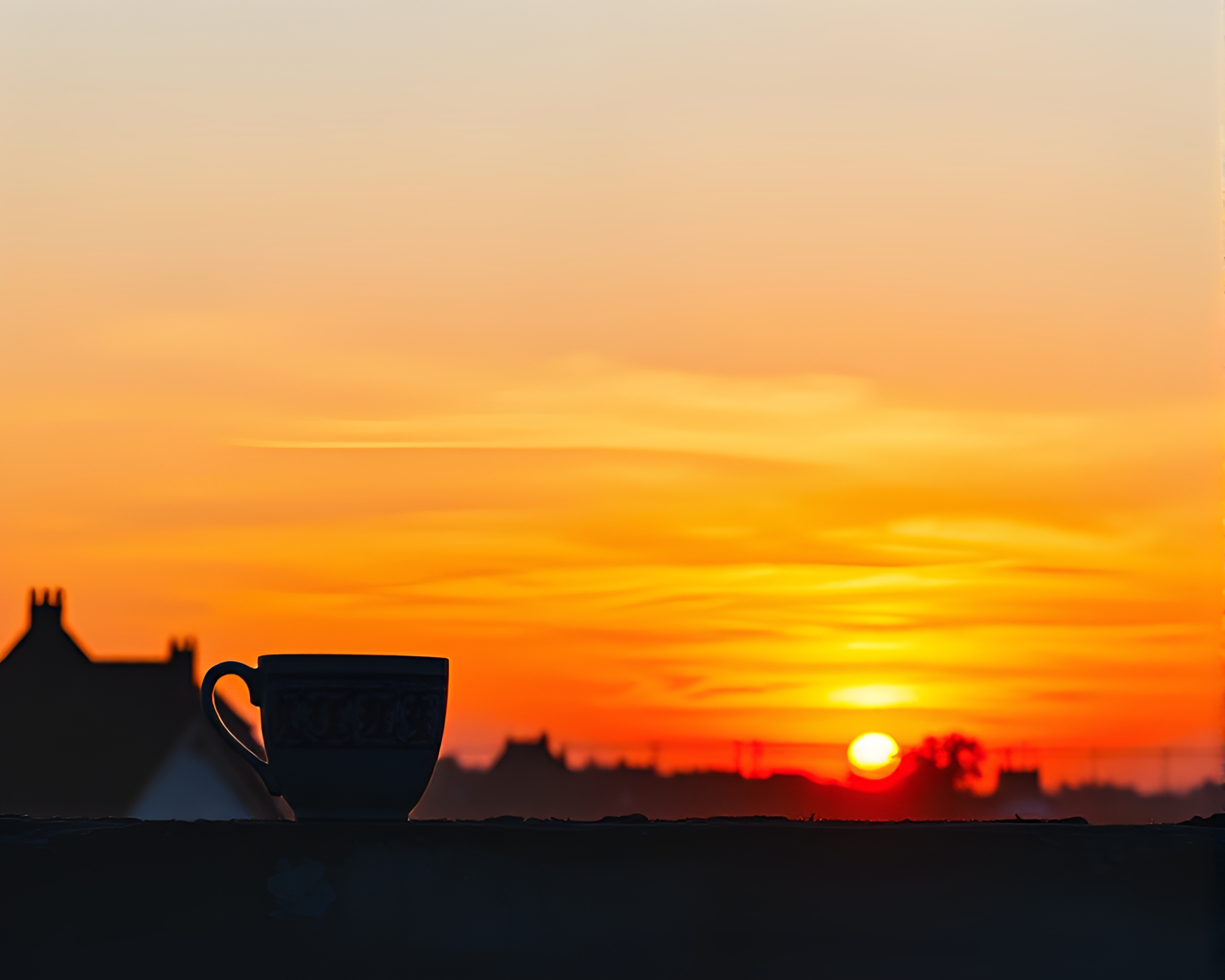 Sunset Coffee Cup Wonderland with Dutch Angle – free AI stock image