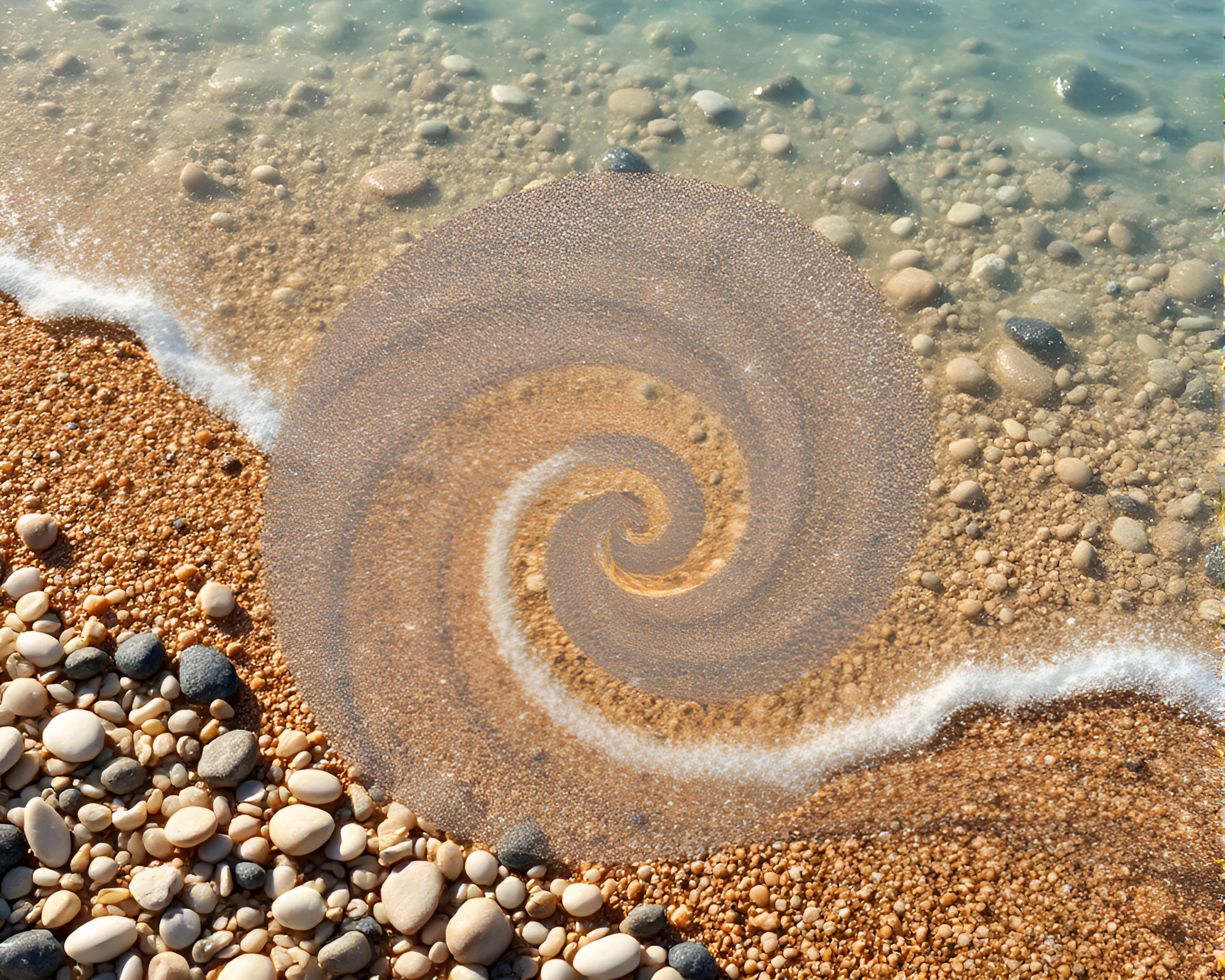Fibonacci Spiral Leading to Starlit Pebble Beach – free AI stock image