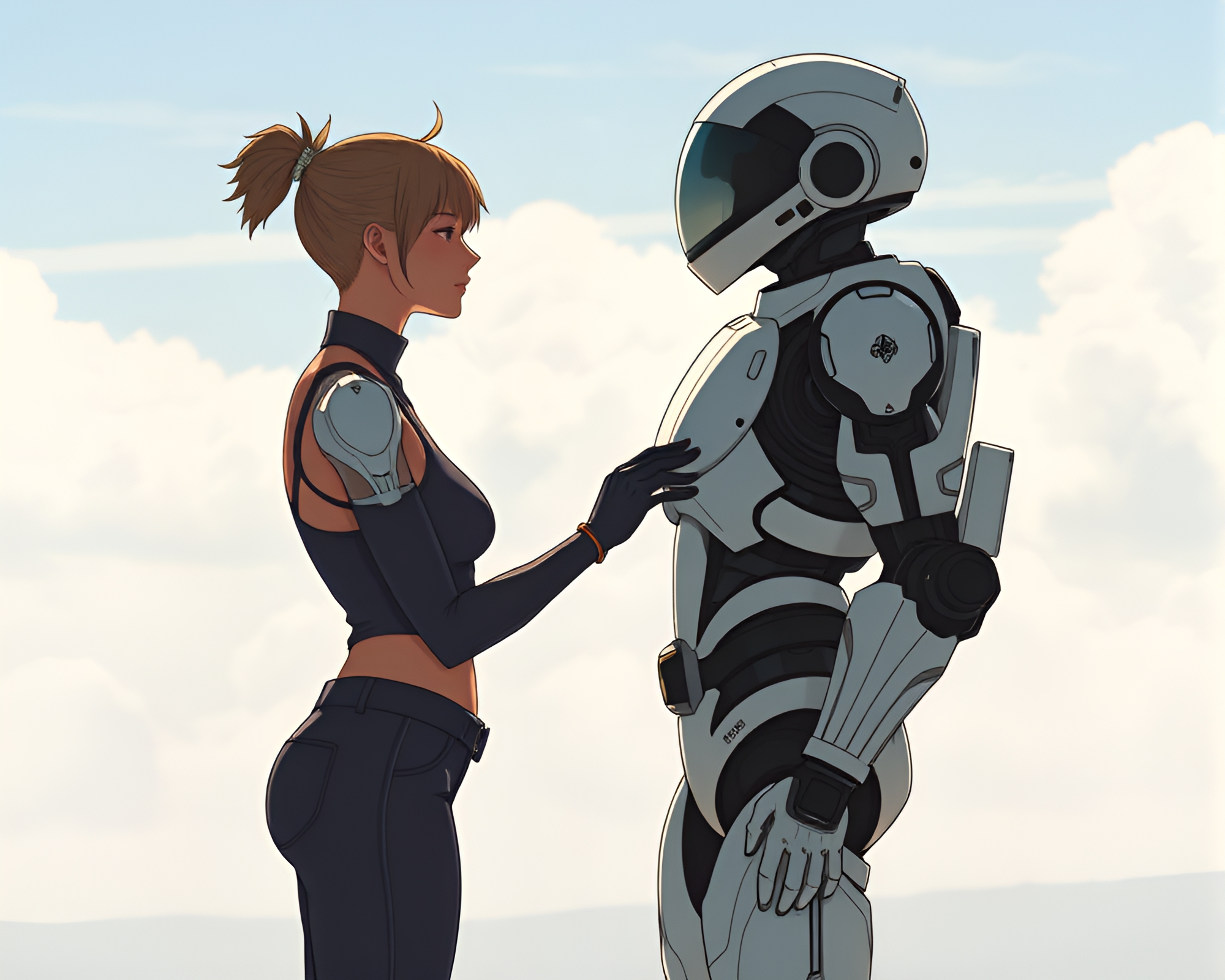 Misty Encounter: Exoskeleton Suit in Candid Manga Style – free AI stock image