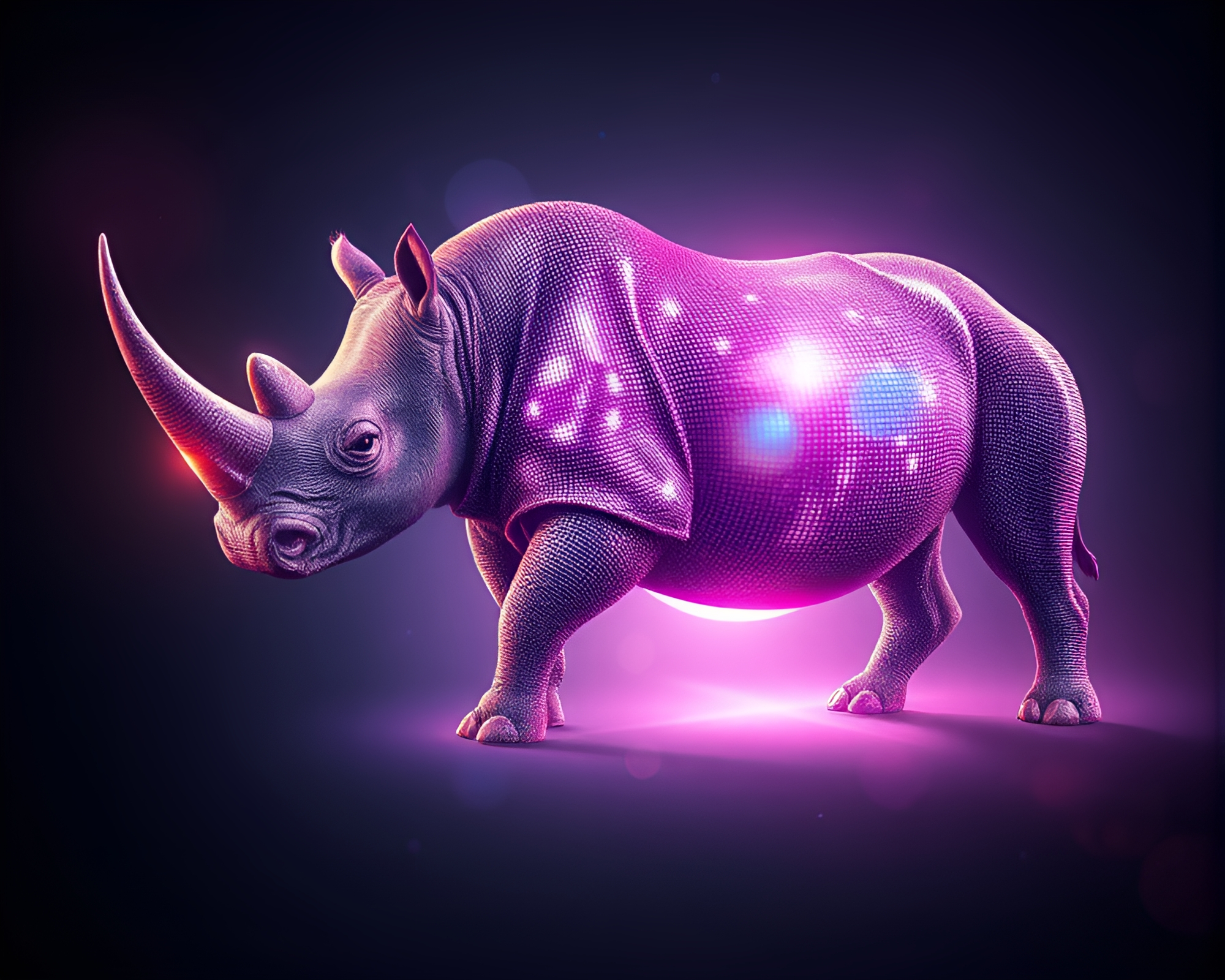 Disco Rhino under Glittering Lights – free AI stock image