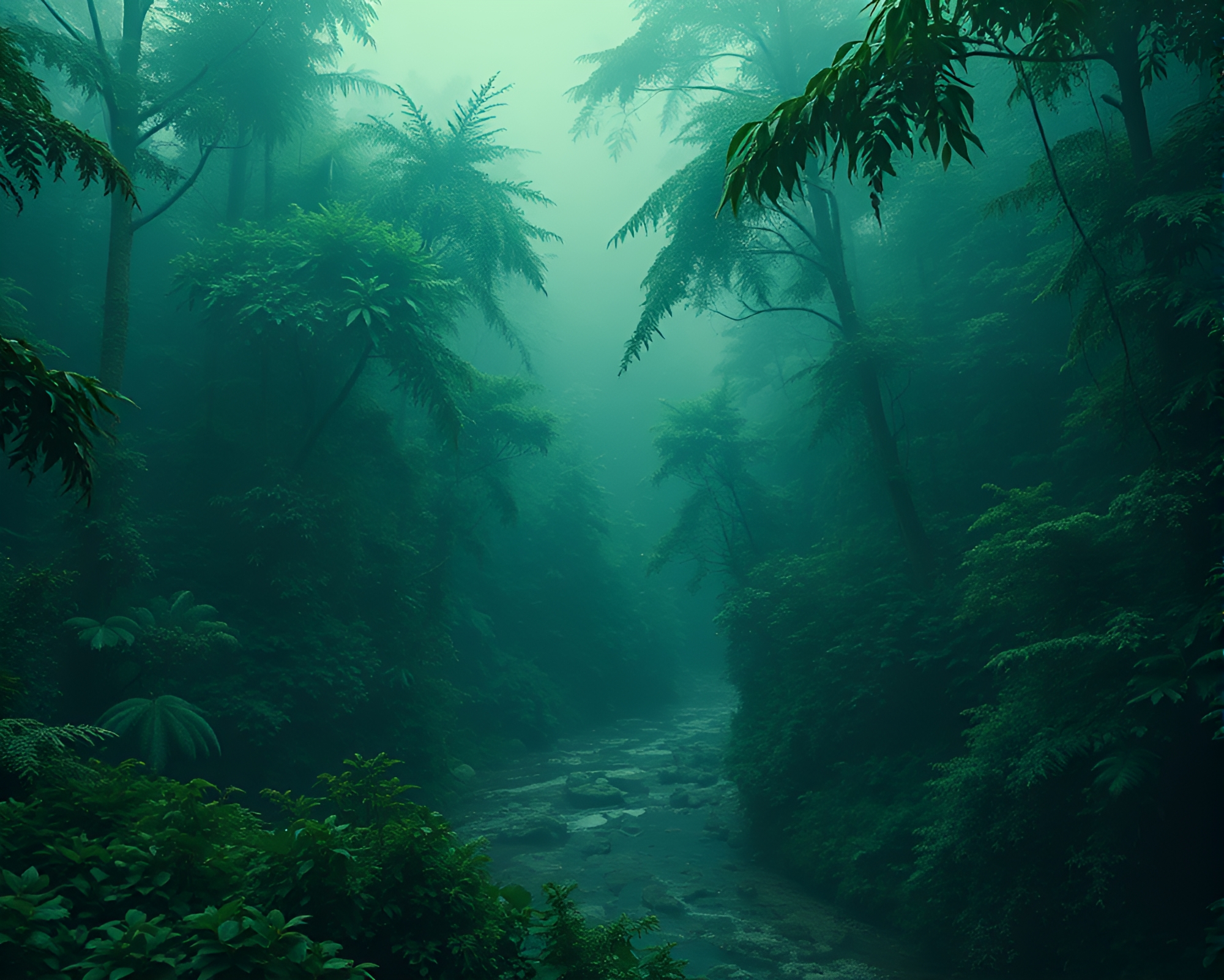 Time Traveler’s Data Jungle: Green Haze Particles – free AI stock image