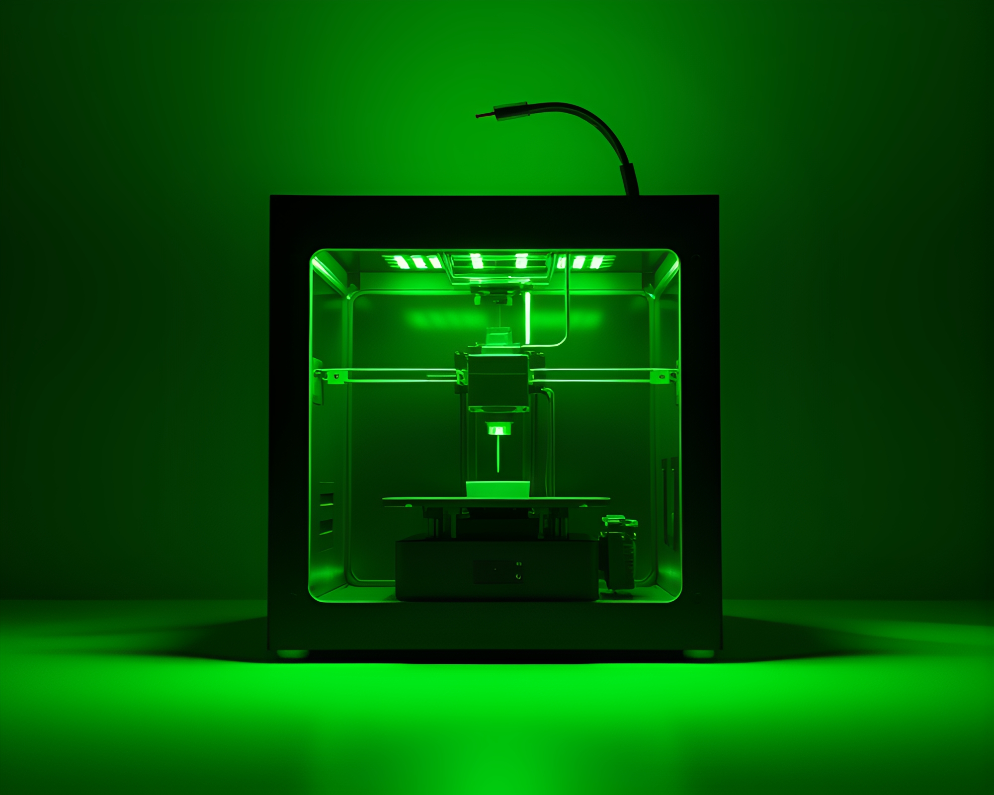 Futuristic 3D Bio-Printer Firing Green Laser Beams – free AI stock image