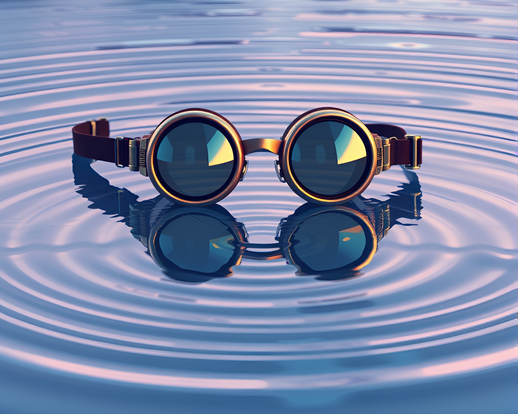 Steampunk Goggles Reflecting Water Ripples in Pastel Tones – free AI stock image