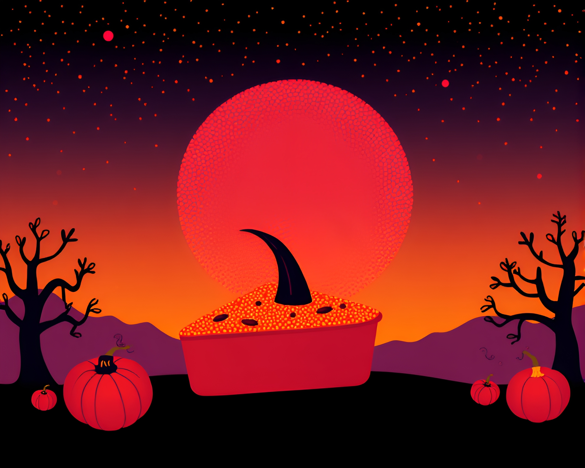 Vaporwave Pumpkin Pie Sunset Pointillism – free AI stock image