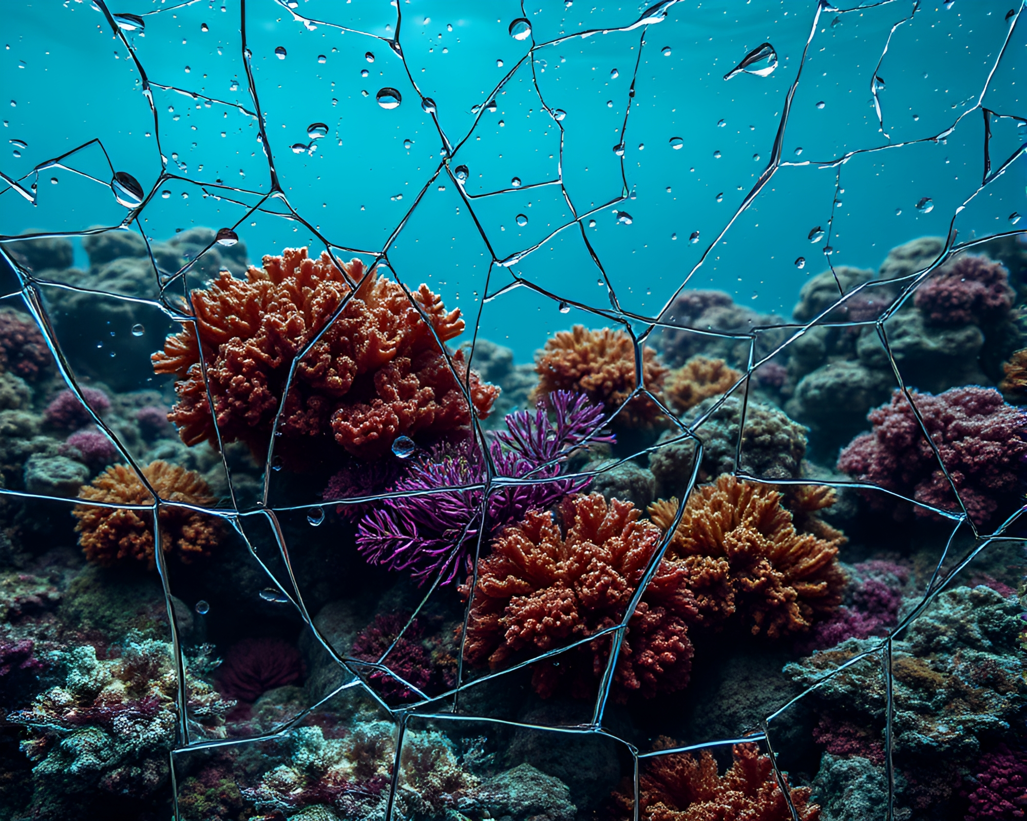 Shattered Coral: Rainy Data Visualization Reflections – free AI stock image