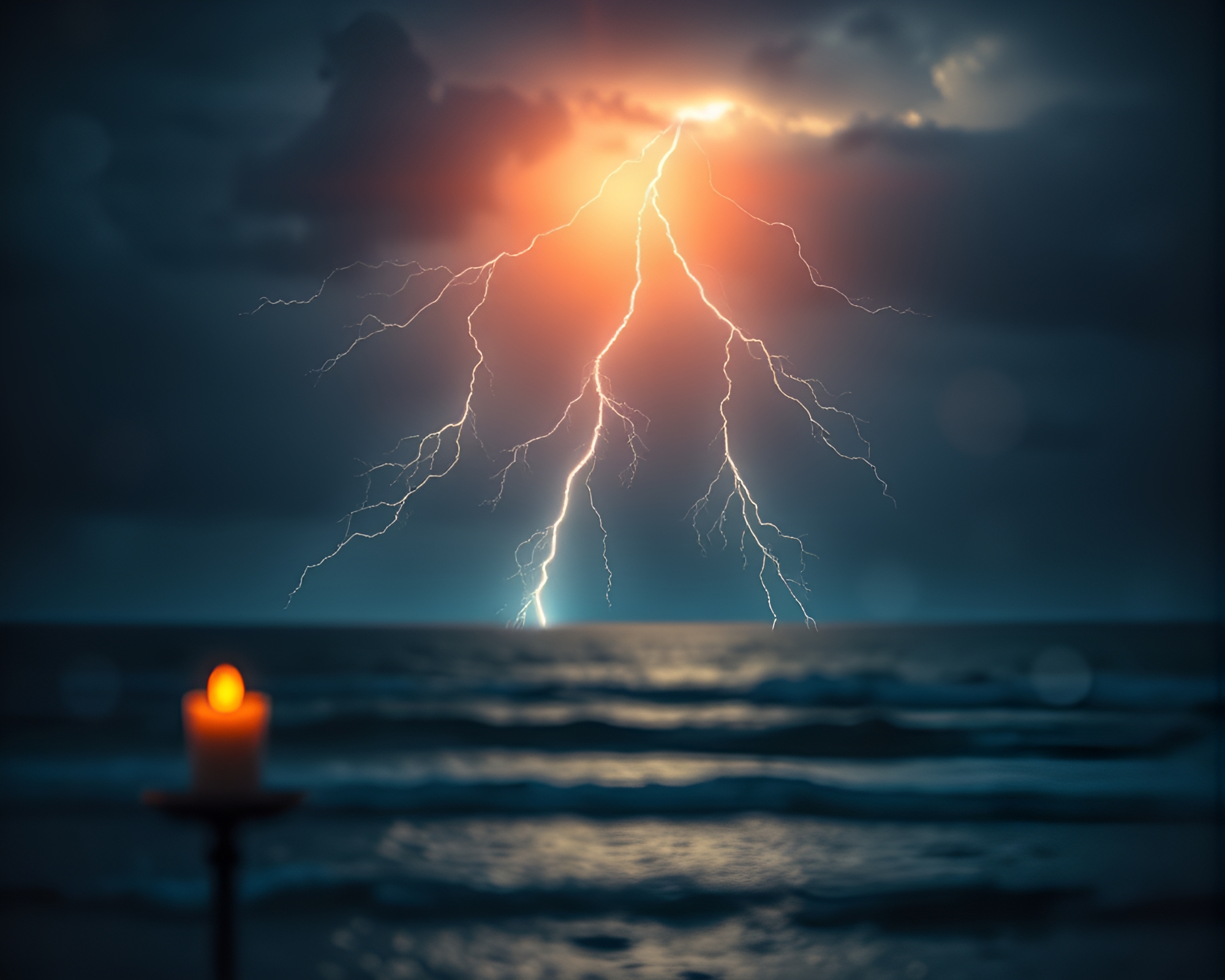 Sunlit Thunderstorm: Ocean Bokeh – free AI stock image