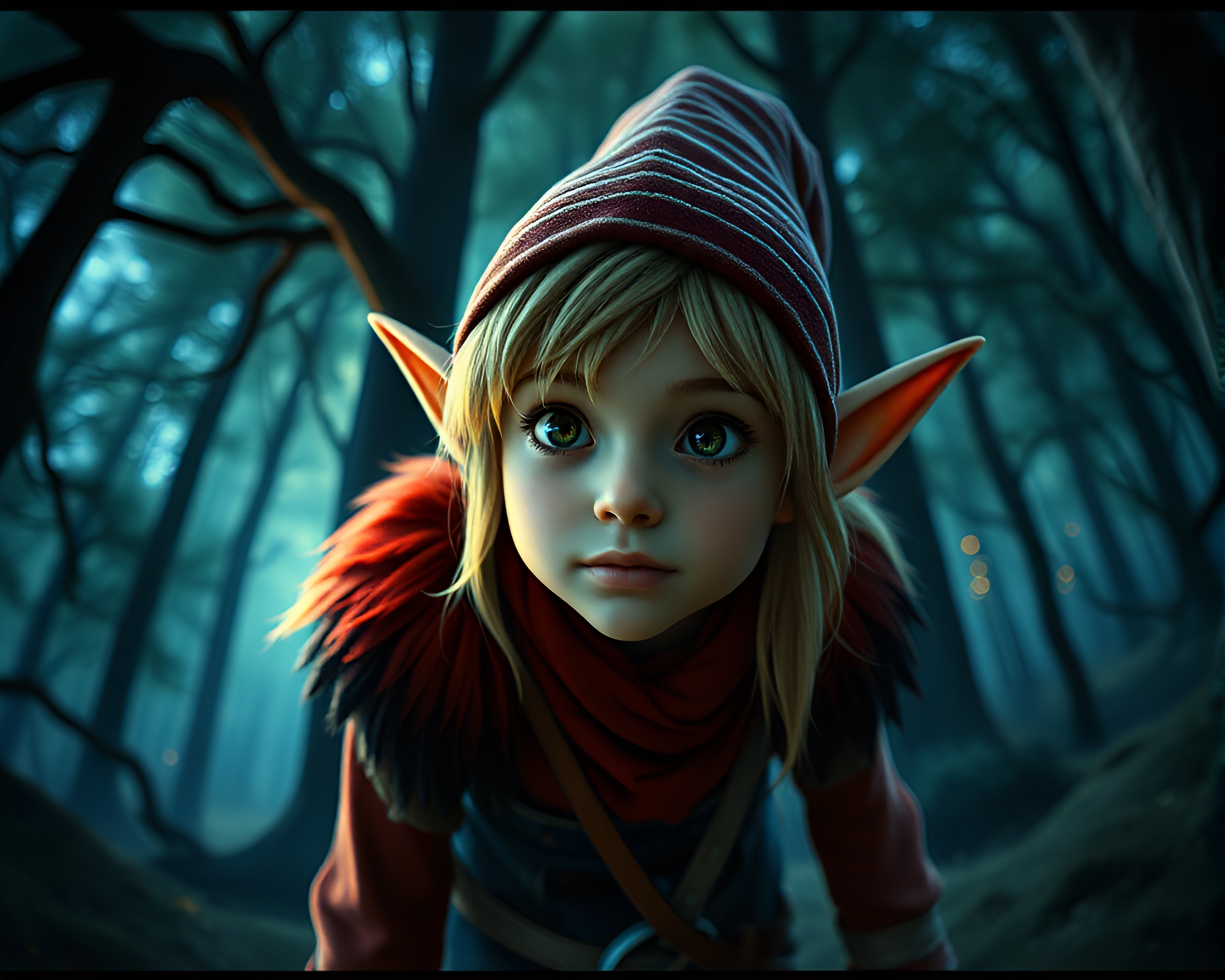 Enchanting Elf Village Under Moonlight Vector Art – free AI stock image