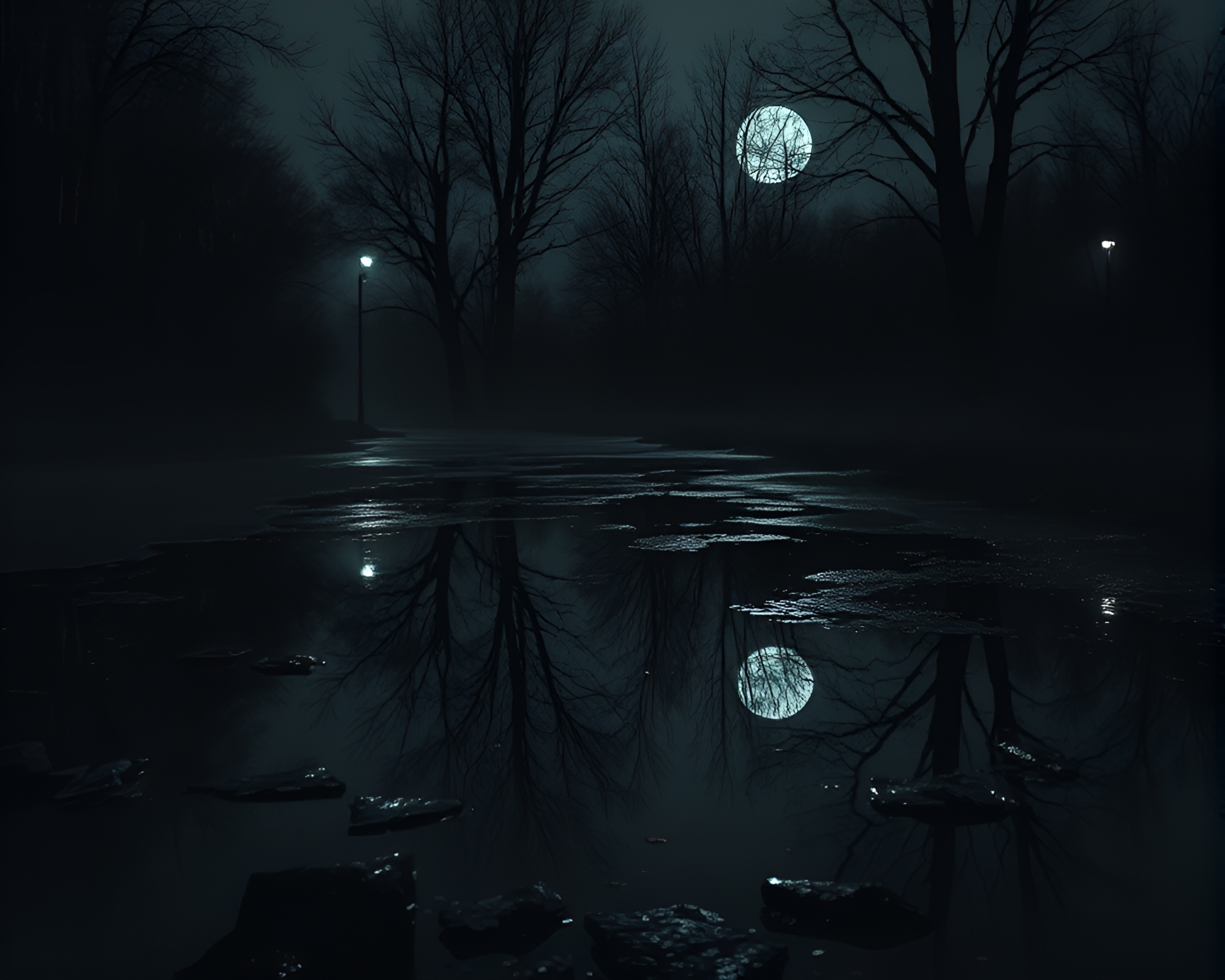 Banshee’s Haunting Reflection in Noir Puddle – free AI stock image