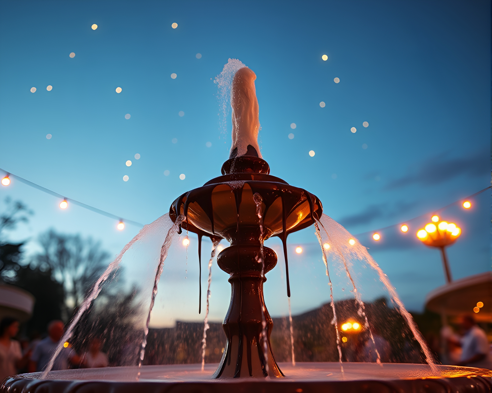 Captured Delight: Chocolate Fountain under Starlit Sky – free AI stock image