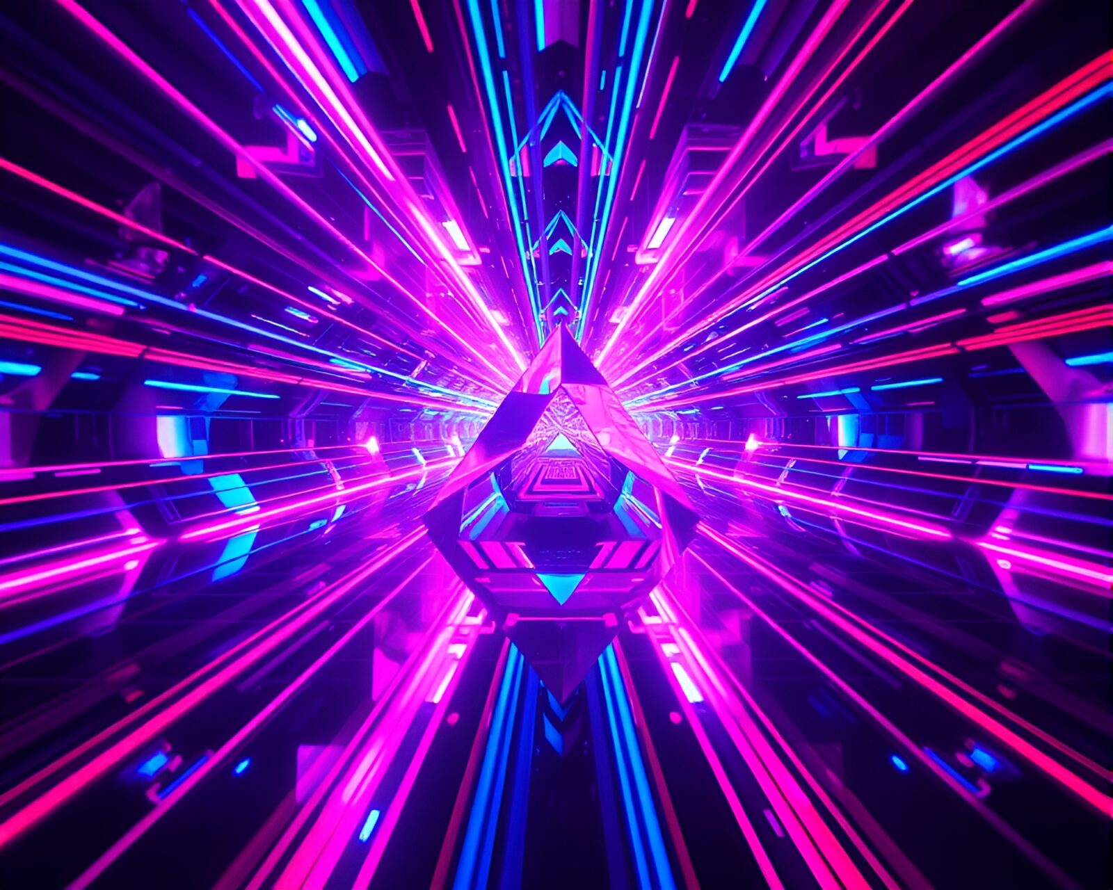 Off-center neon sports car in prism-refracted colors