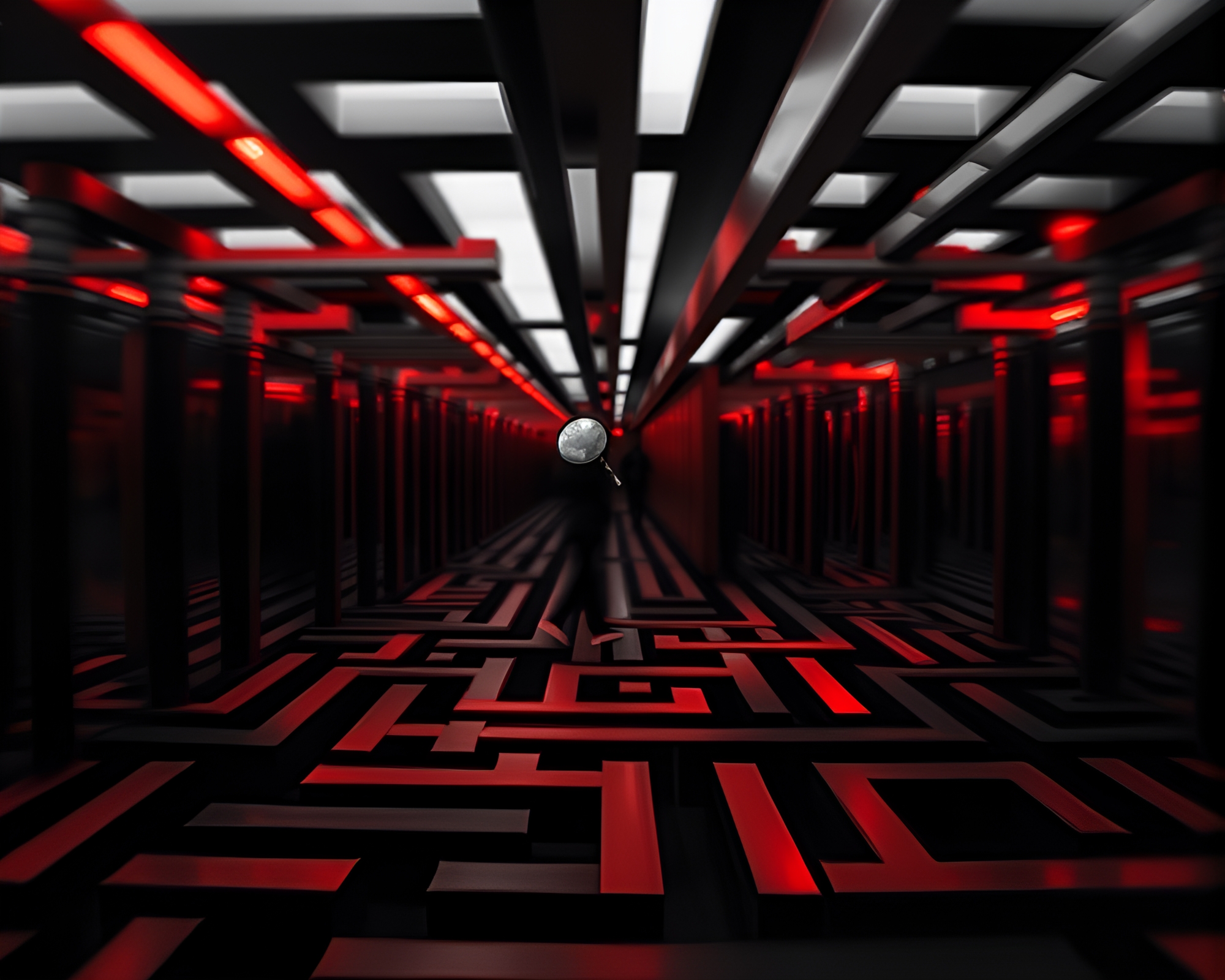 Ethereal Mirror Maze in Monochrome Red Hues – free AI stock image