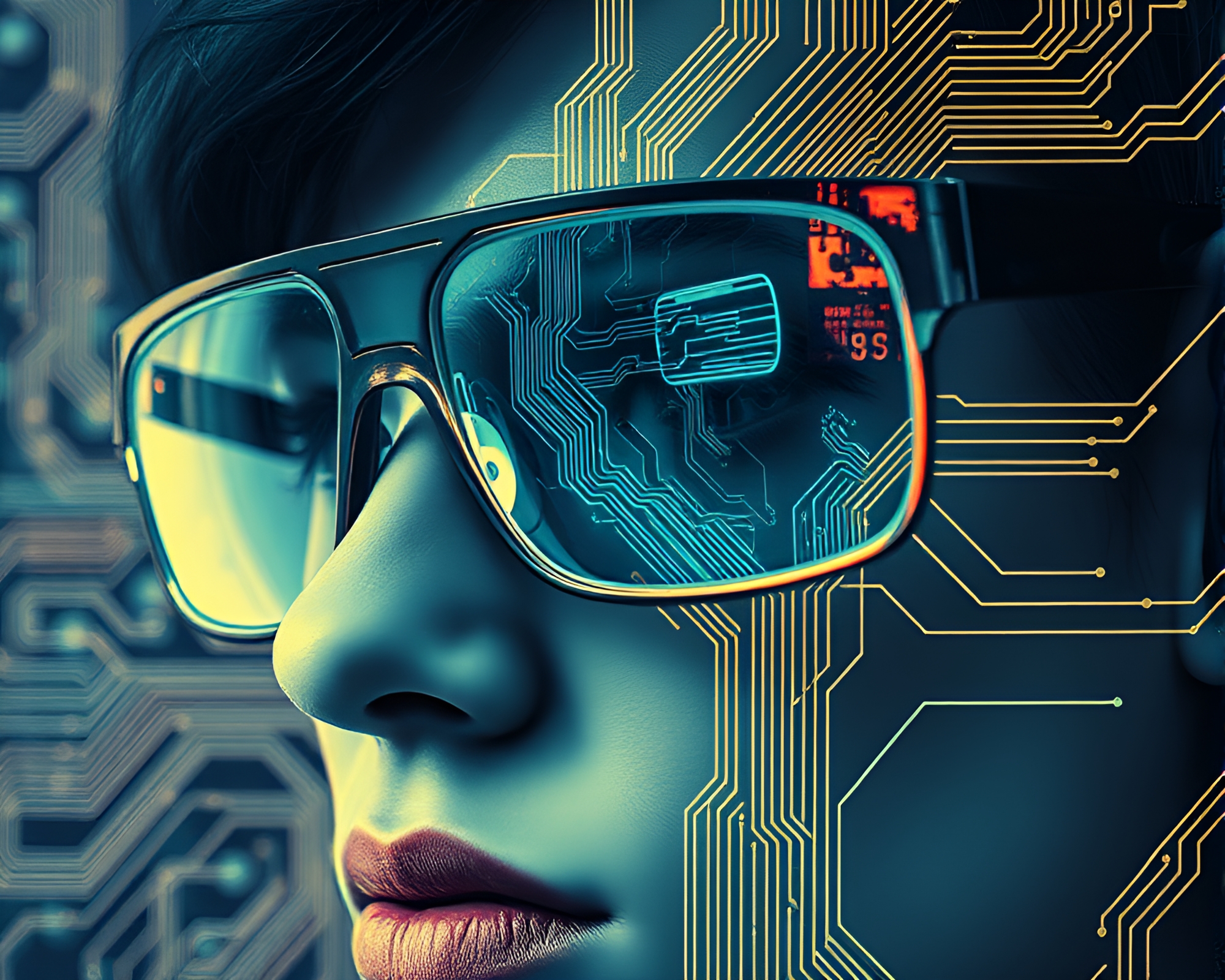 Futuristic Collage of Augmented Reality Circuit Board – free AI stock image