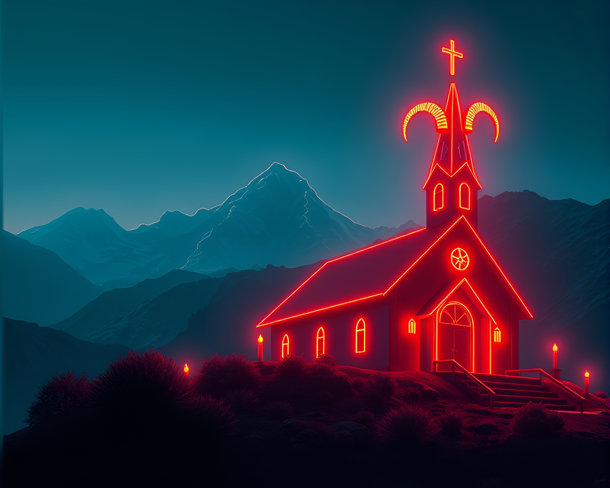 Neon Wireframe Mountain Goat in Graphic Novel Style – free AI stock image
