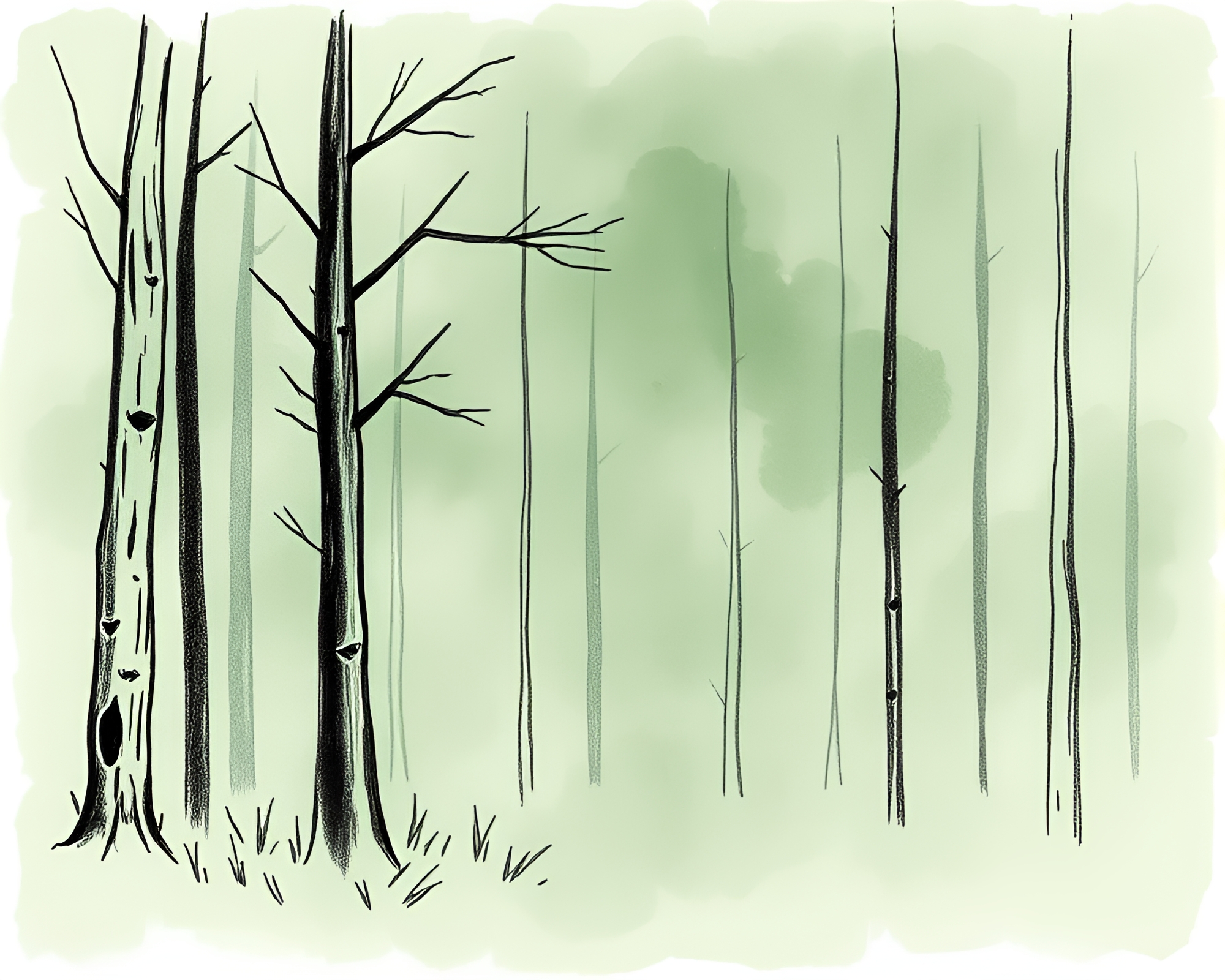 Enchanted Forest Charcoal Sketch with Scan Lines – free AI stock image