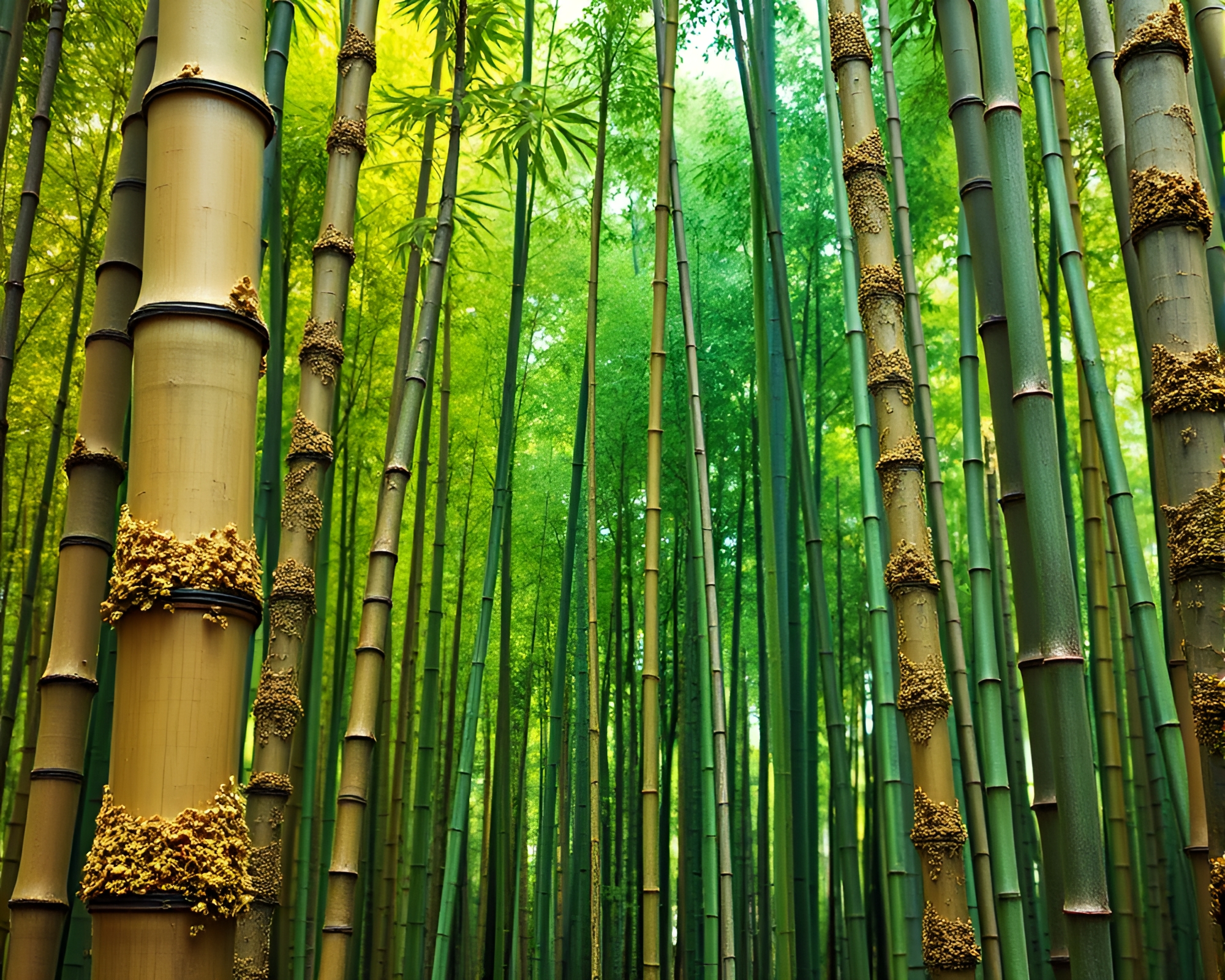 Rainbow Bamboo Grove Origami with Lichen Texture – free AI stock image