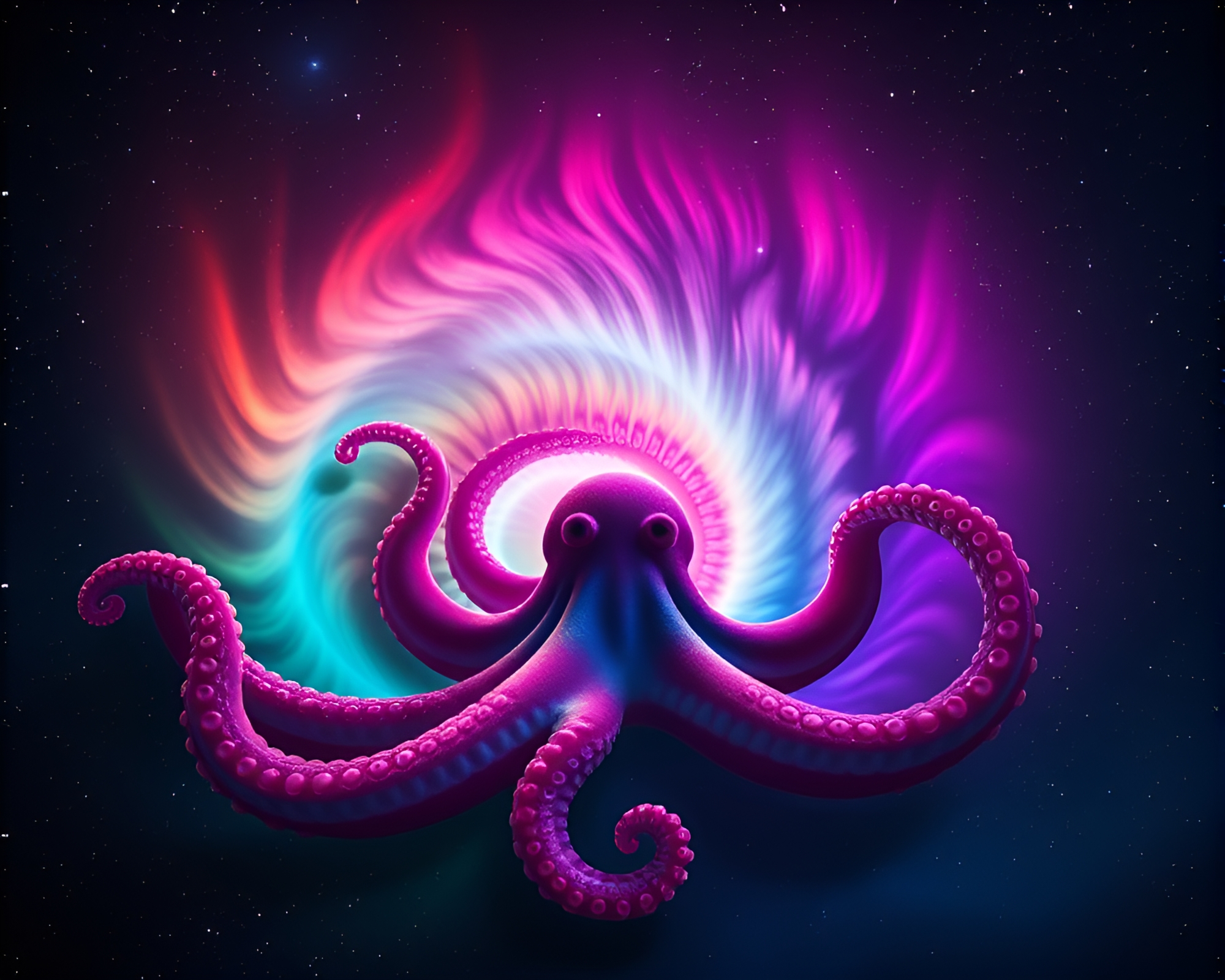 Majestic Octopus in Spiral Aurora Lights – free AI stock image