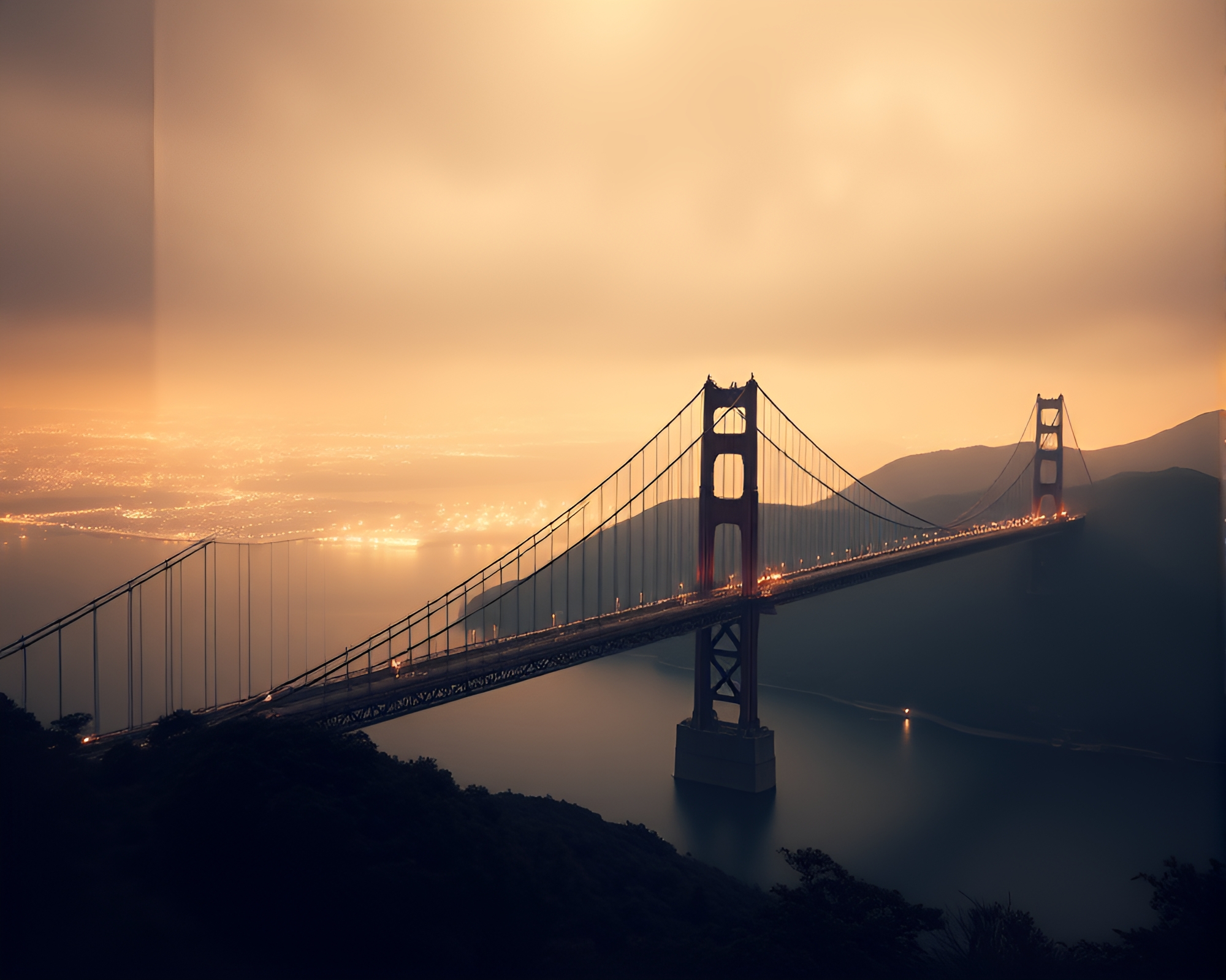 Suspension Bridge Origami Panorama in Underexposed Mood – free AI stock image