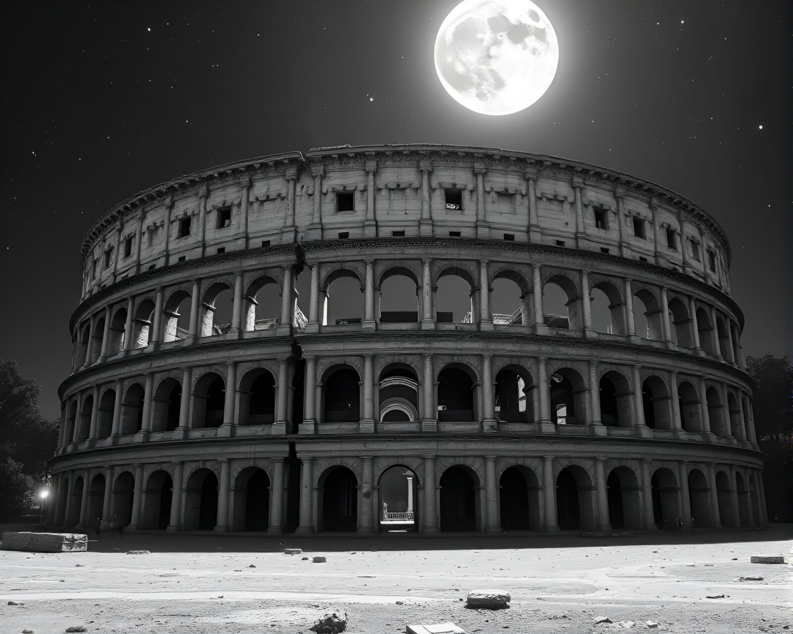 Data visualization of Roman coliseum under lunar grayscale