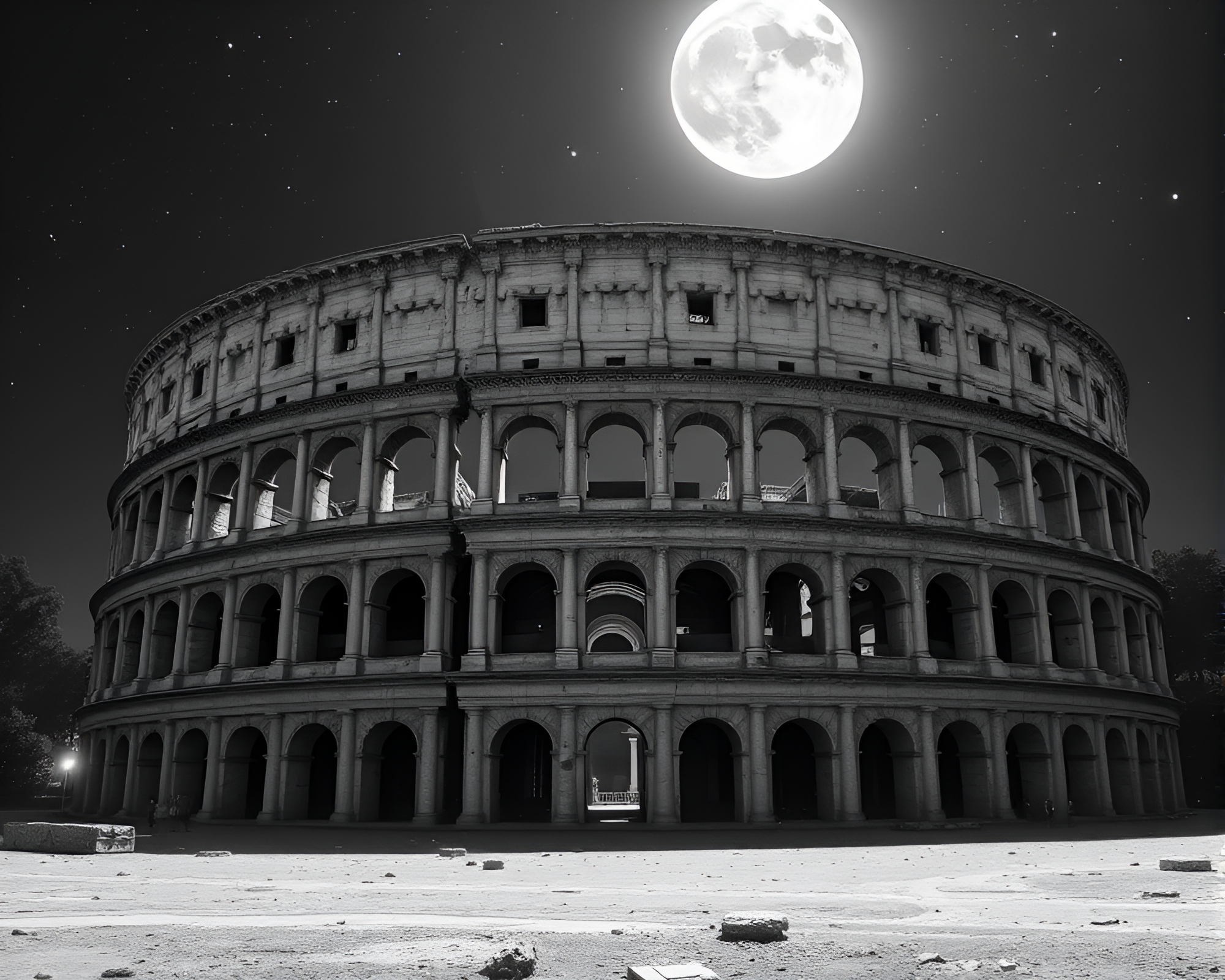 Ethereal Coliseum: Data Moonlight & Floating Particles – free AI stock image