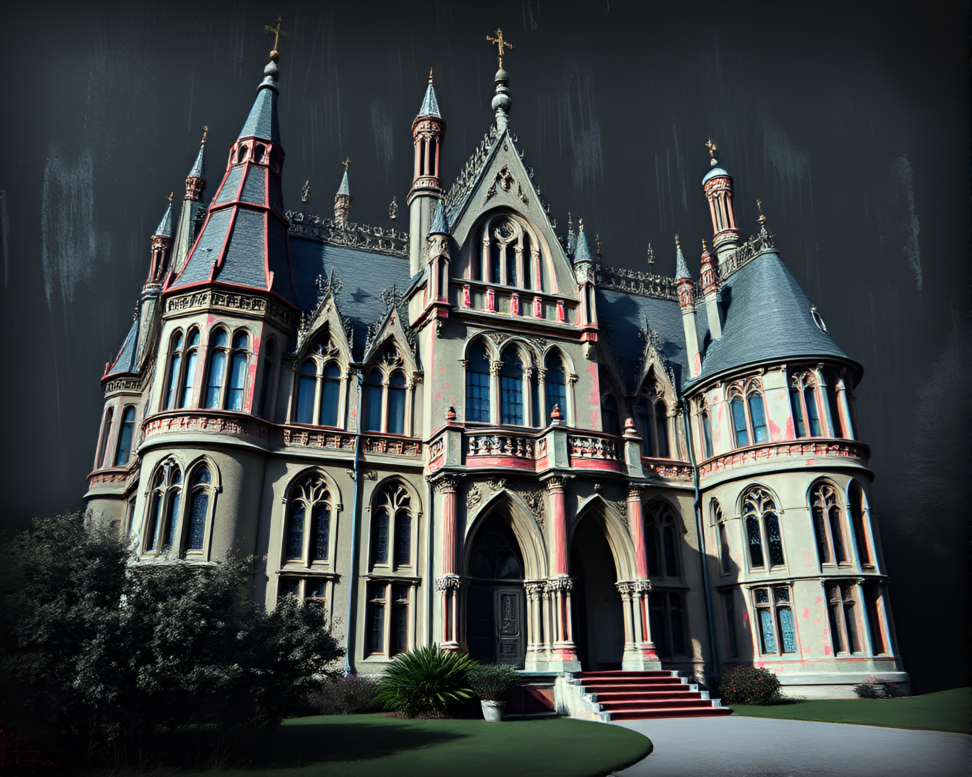 Gothic Chalk Manor in Anaglyph 3D – free AI stock image