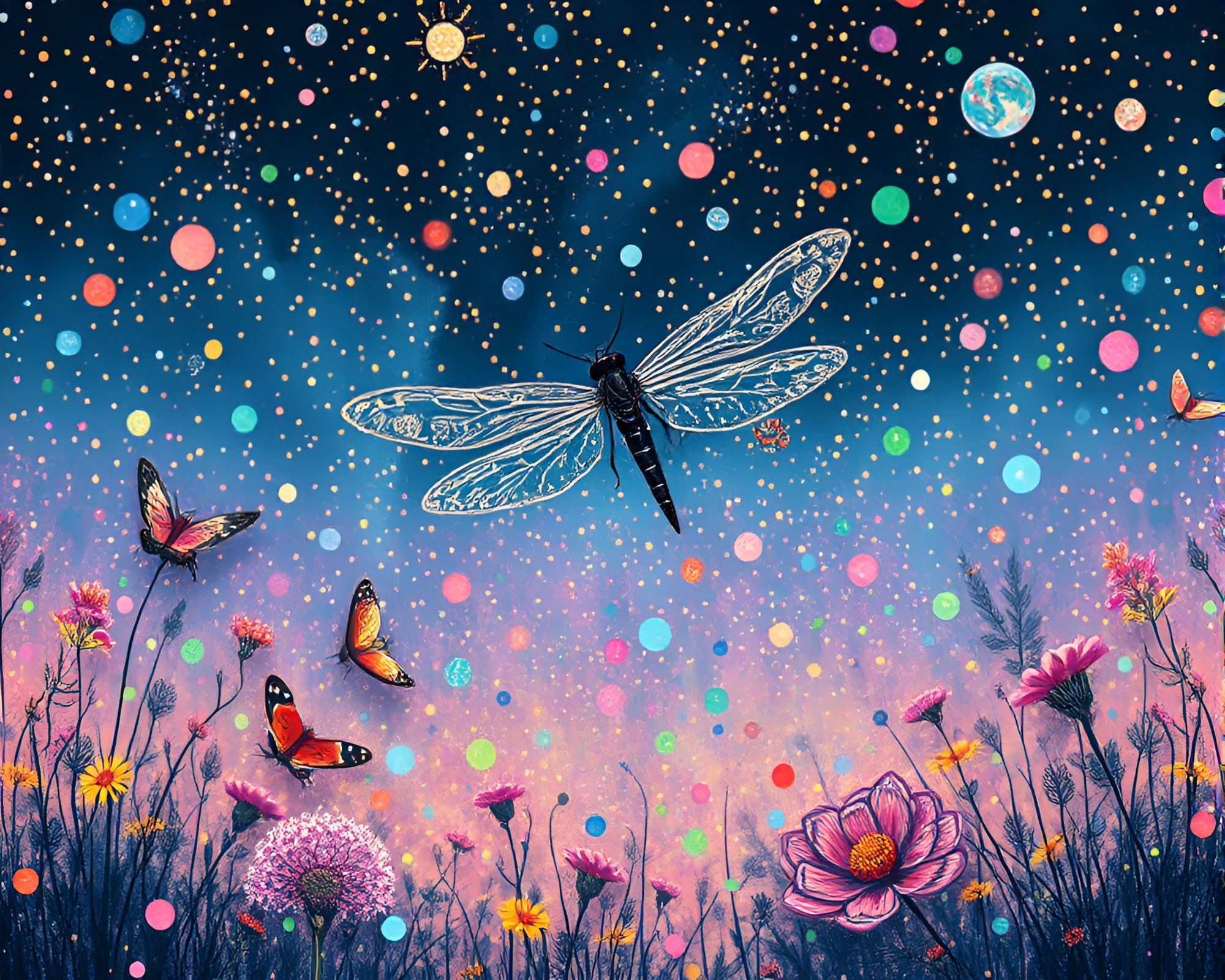 Sky Garden Holographic Fireflies Collage – free AI stock image