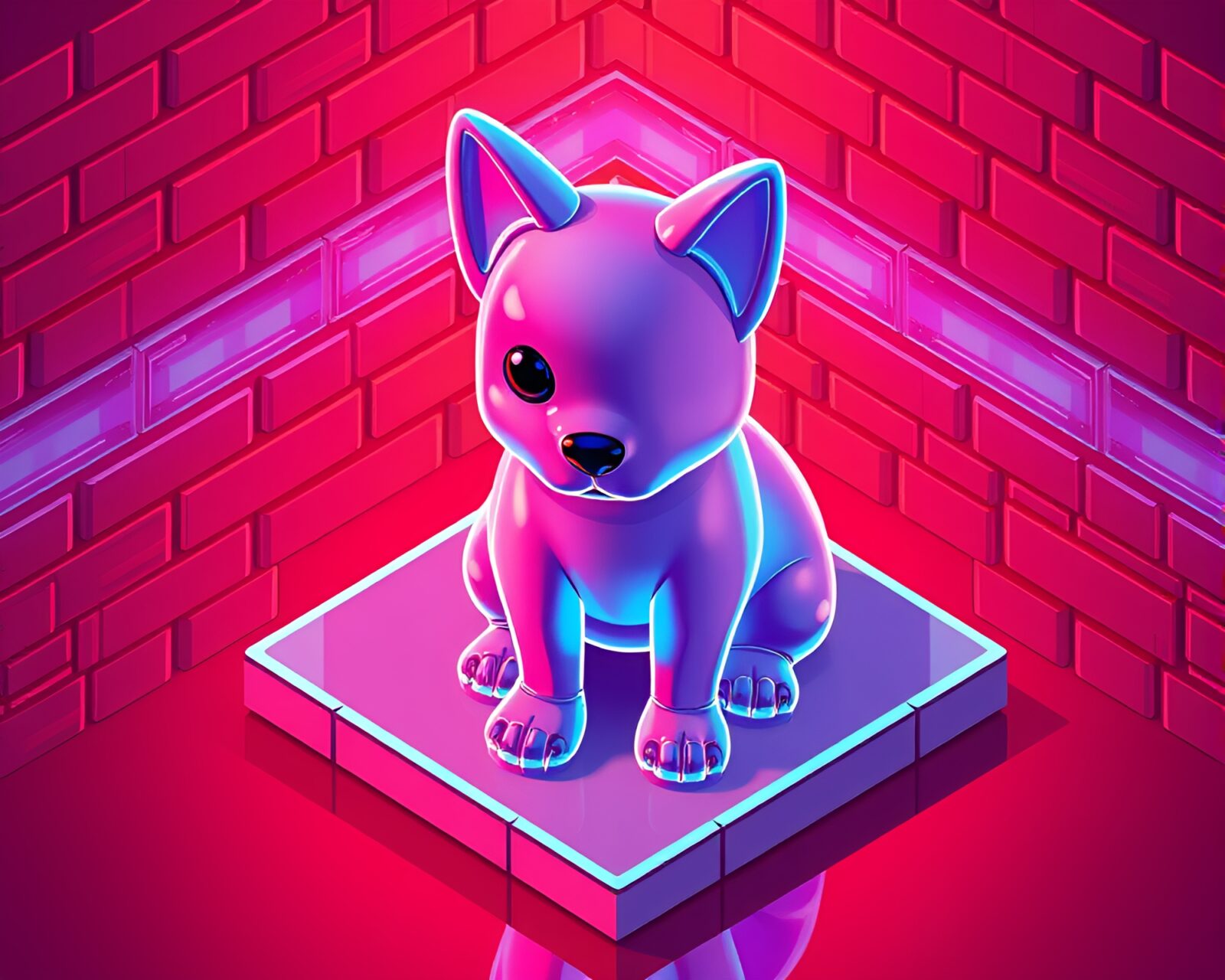 Asymmetrical balance of a holographic pet in isometric style