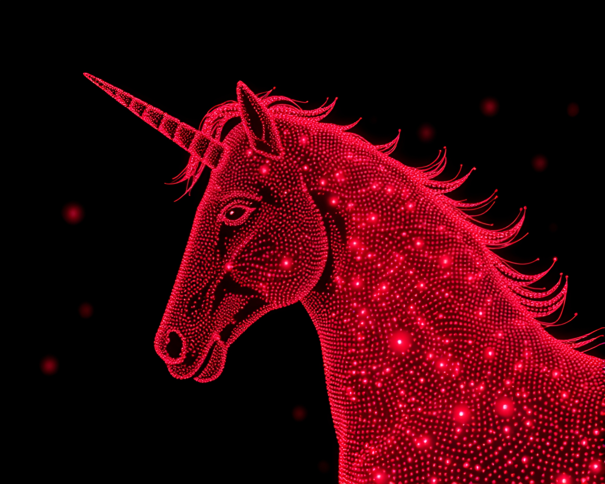 Enigmatic Unicorn in Vibrant Ruby Aura – free AI stock image