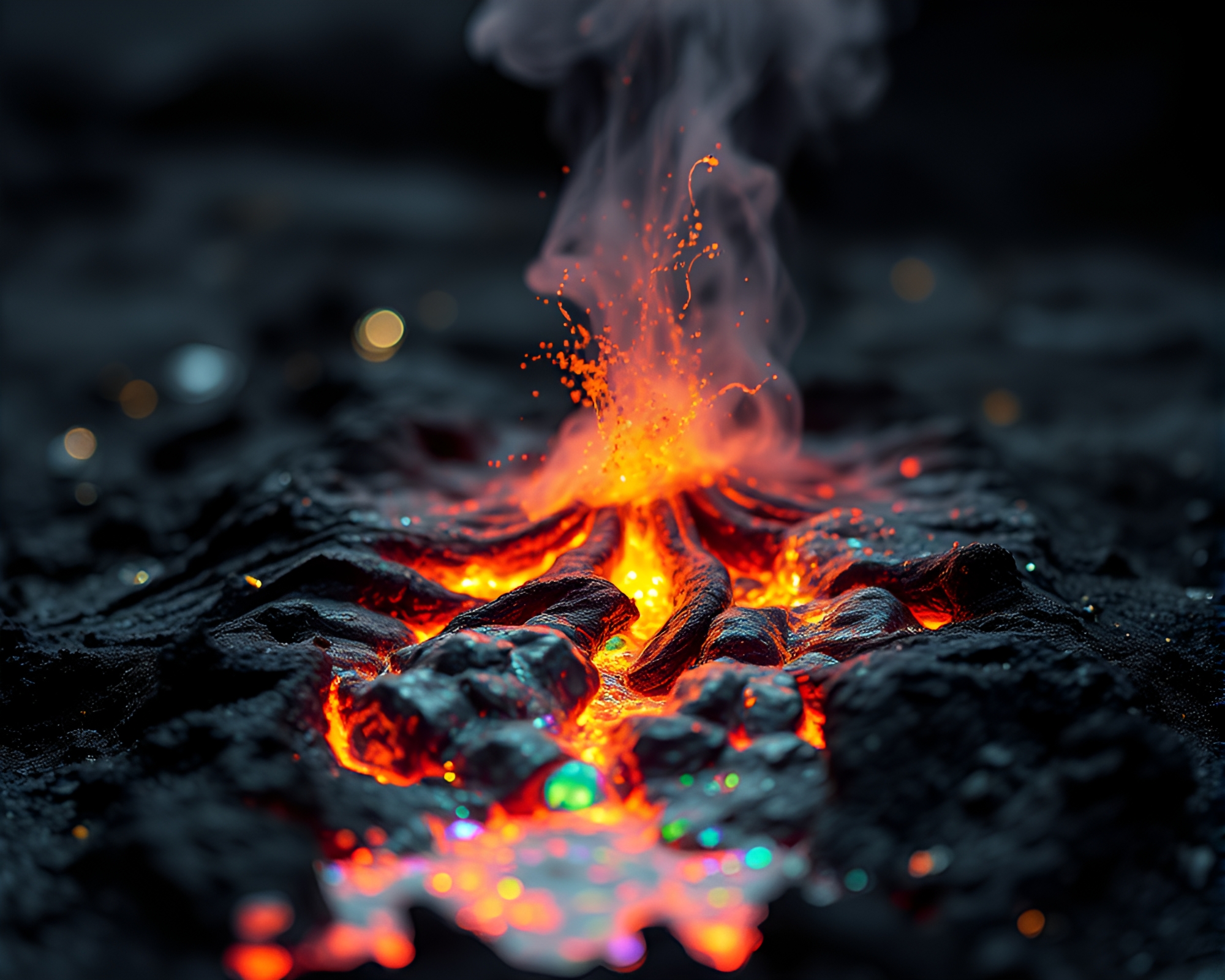Iridescent Volcanic Eruption Captured in Miniature Tilt-Shift – free AI stock image