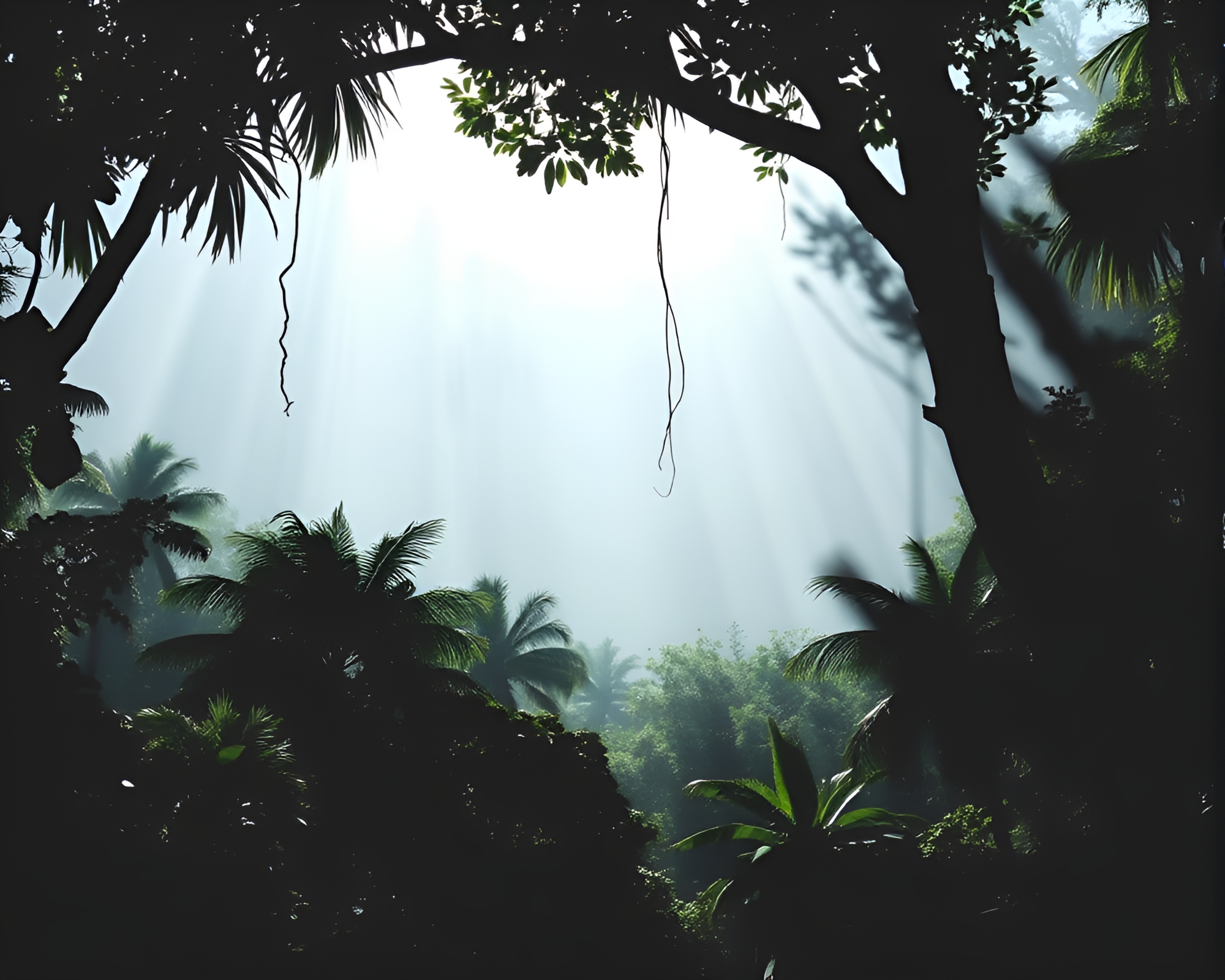 Rainforest Canopy Shadow Silhouette Spray Paint Art – free AI stock image