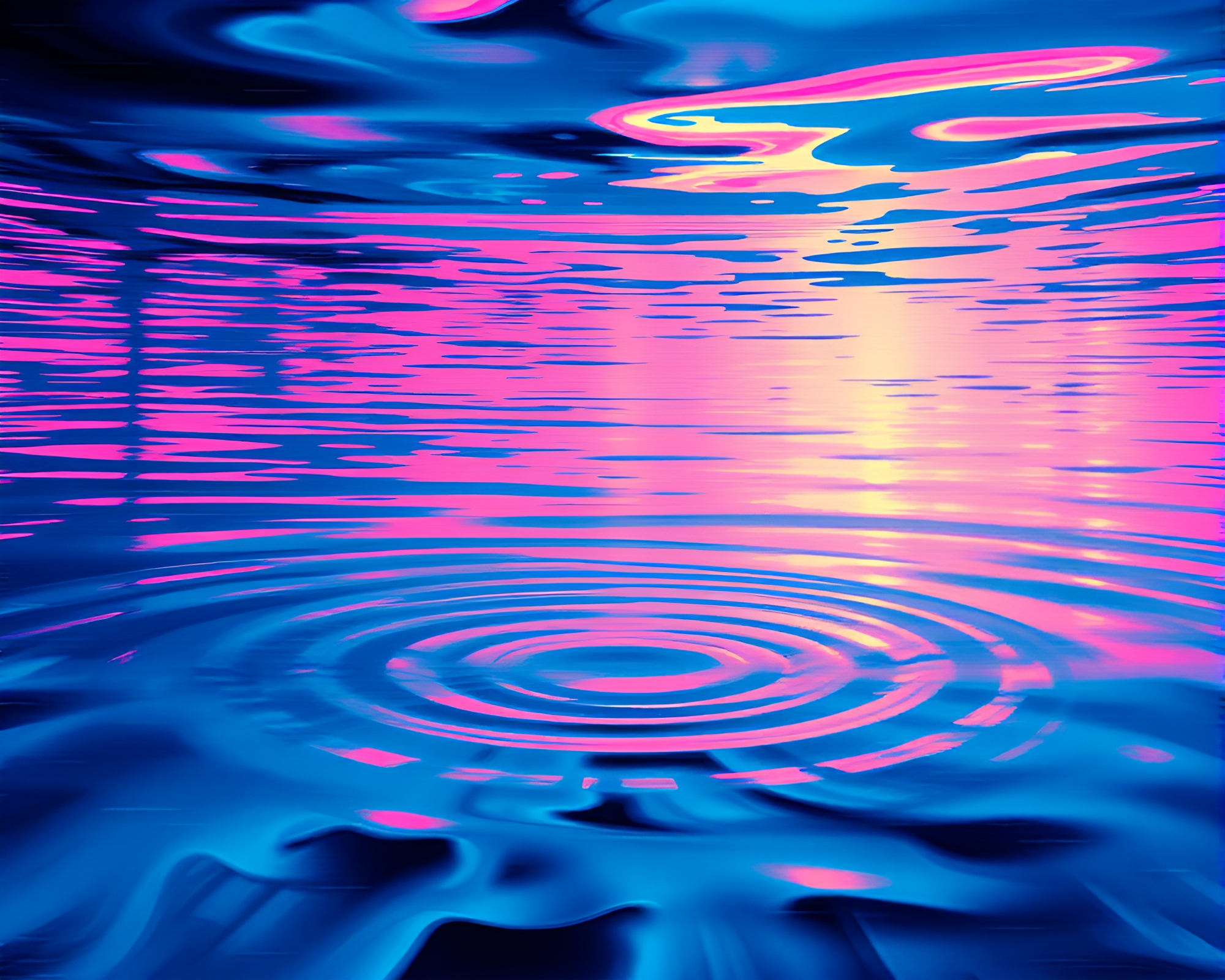 Vibrant Synthwave Water Reflection Ripples Glitch Art – free AI stock image