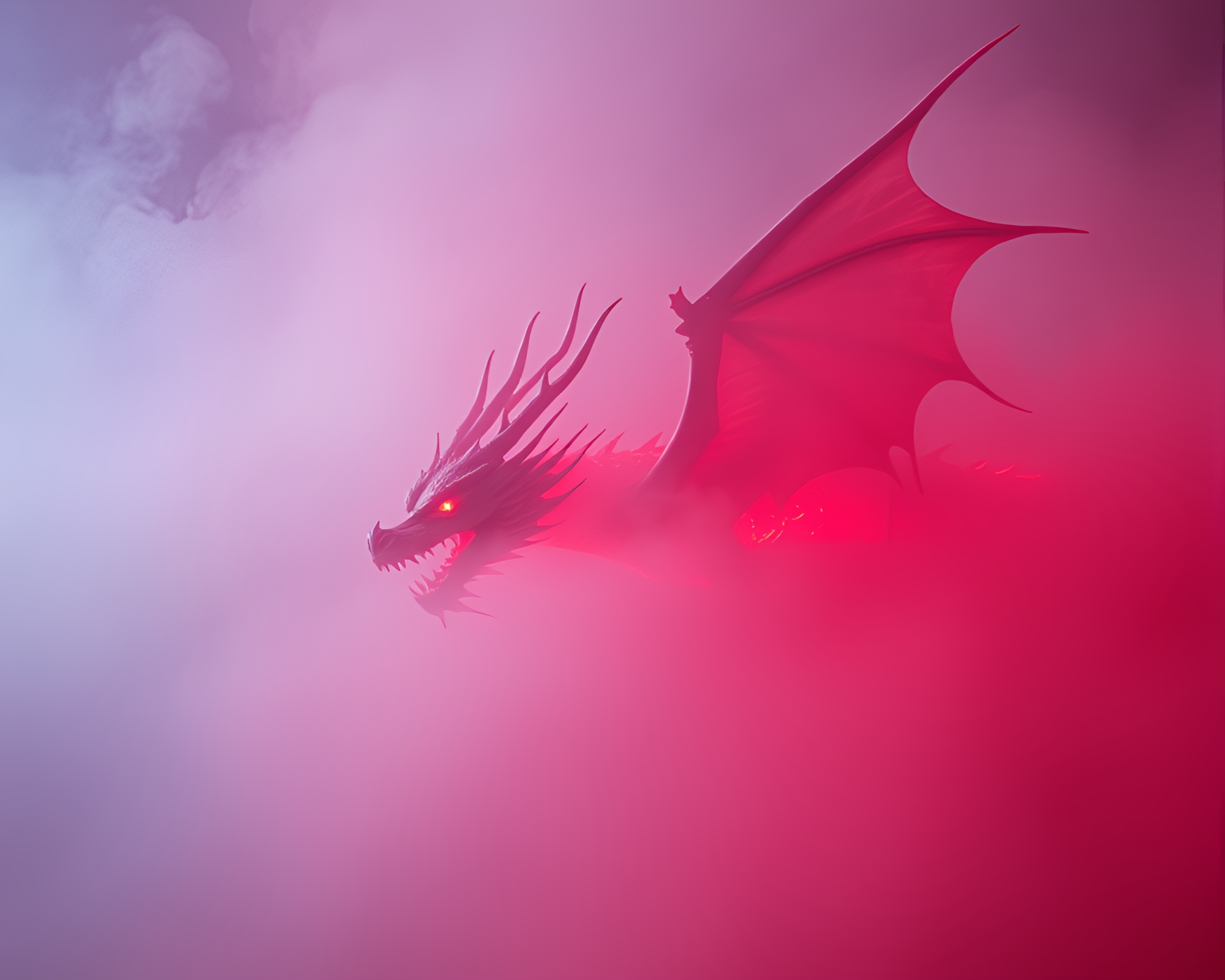 Majestic Dragon in Red-Blue Fog – free AI stock image