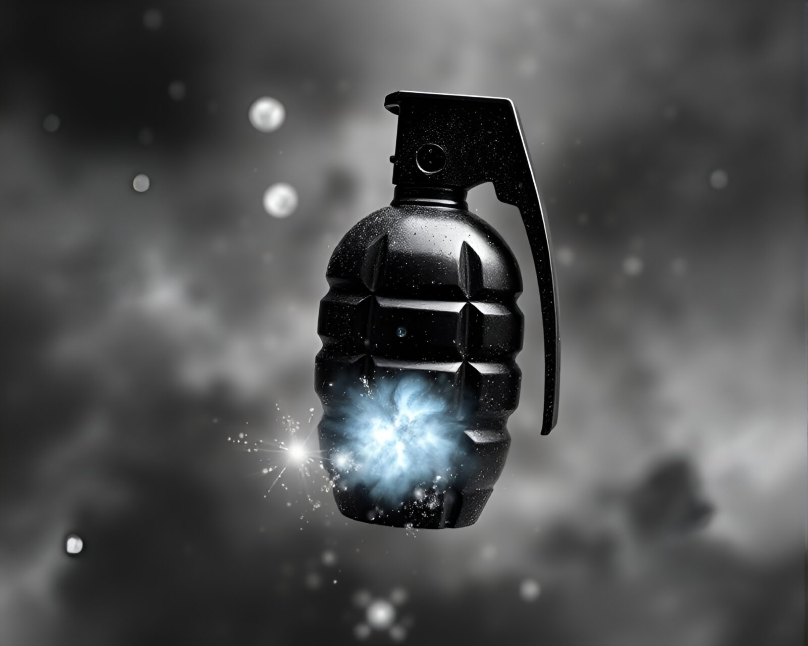 Black and white image of explosive antimatter in cosmic hues