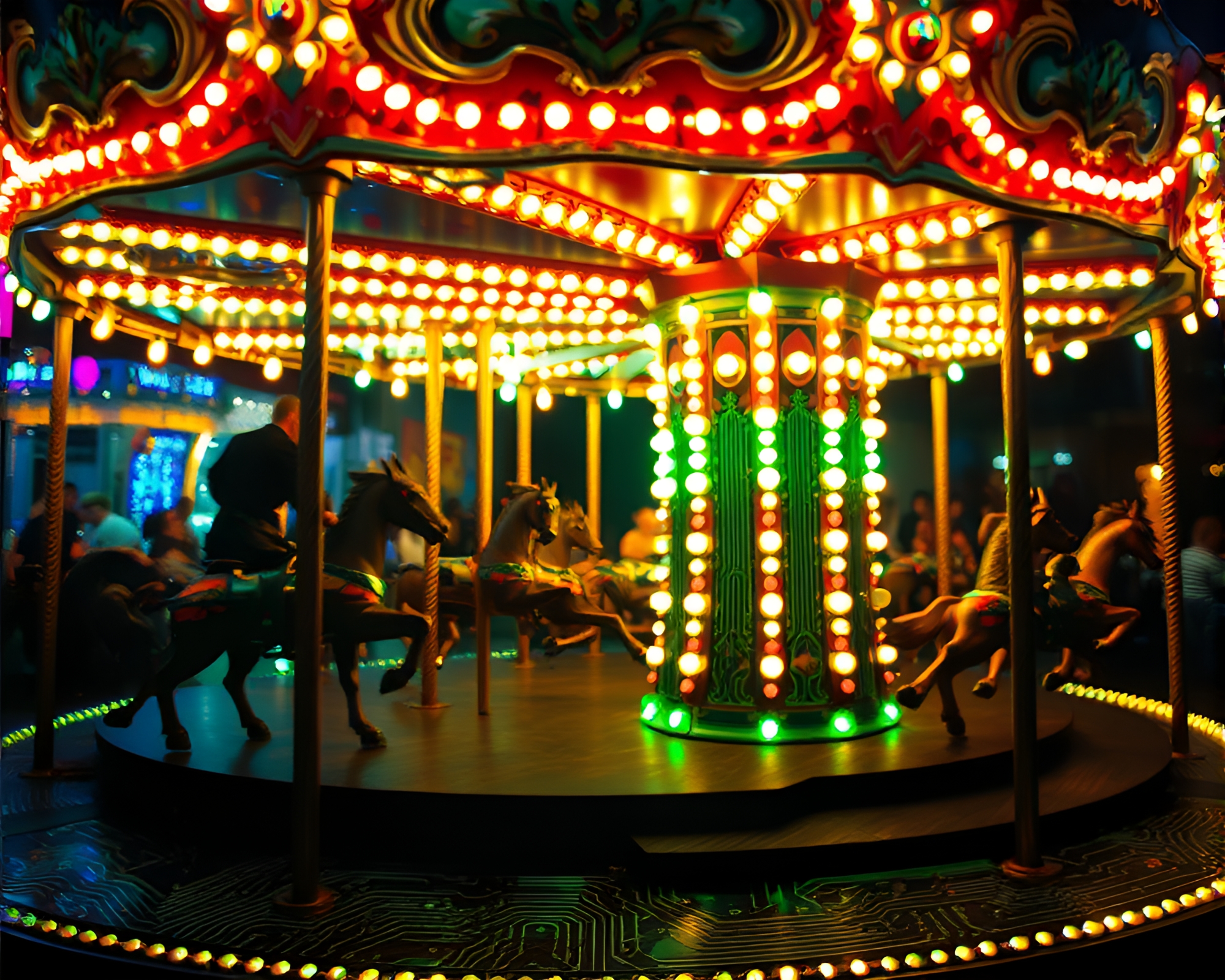 Circu-Carousel Fusion: Neon Lights & Traces – free AI stock image