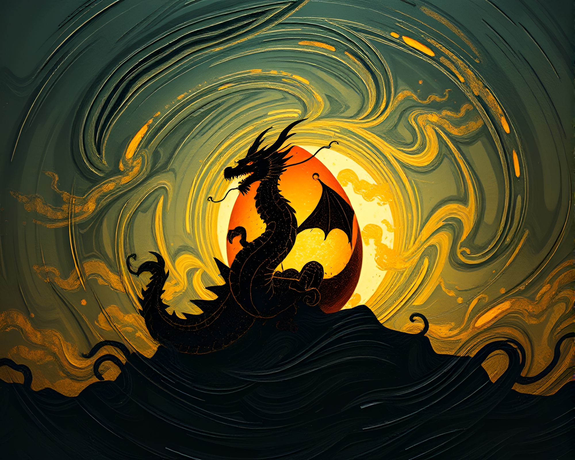 Swirling Dragon Egg in Silhouette Illustration Style – free AI stock image