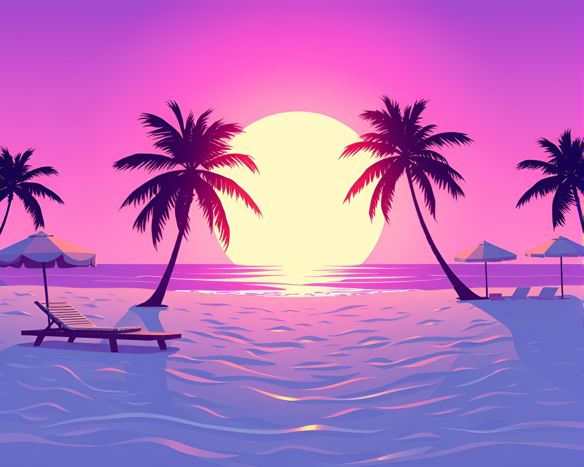 Neon Summer Beach: Digital Noise and Flat Colors – free AI stock image