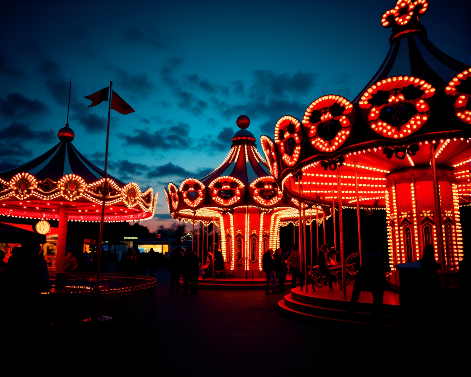 Twilight Carnival Carousel in Comic Book Dot Matrix – free AI stock image