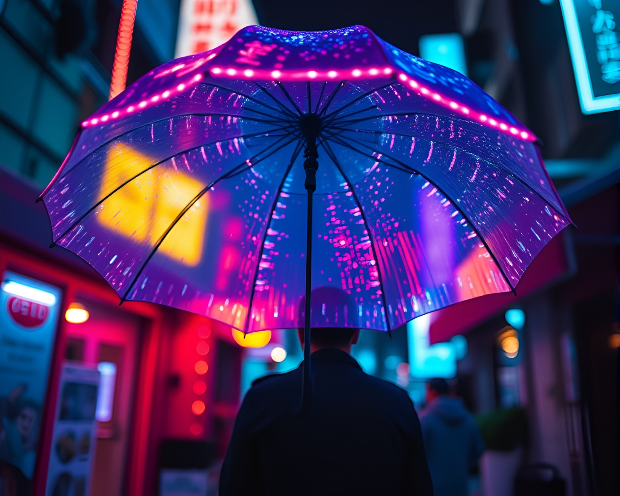 Neon-lit Umbrella in Data Visualization Style – free AI stock image