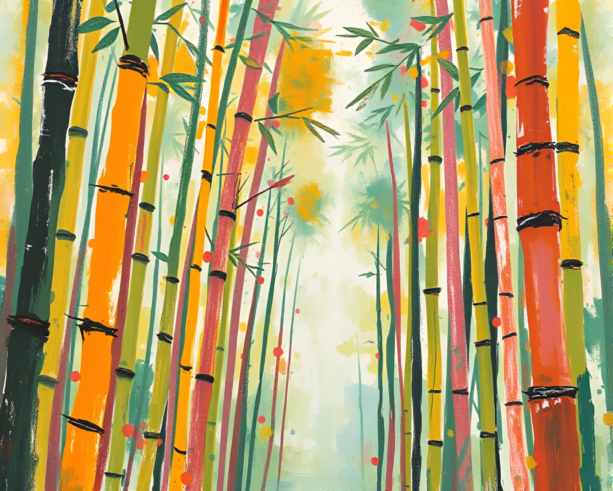 Zoom Burst Bamboo Grove with Pastel Graffiti – free AI stock image