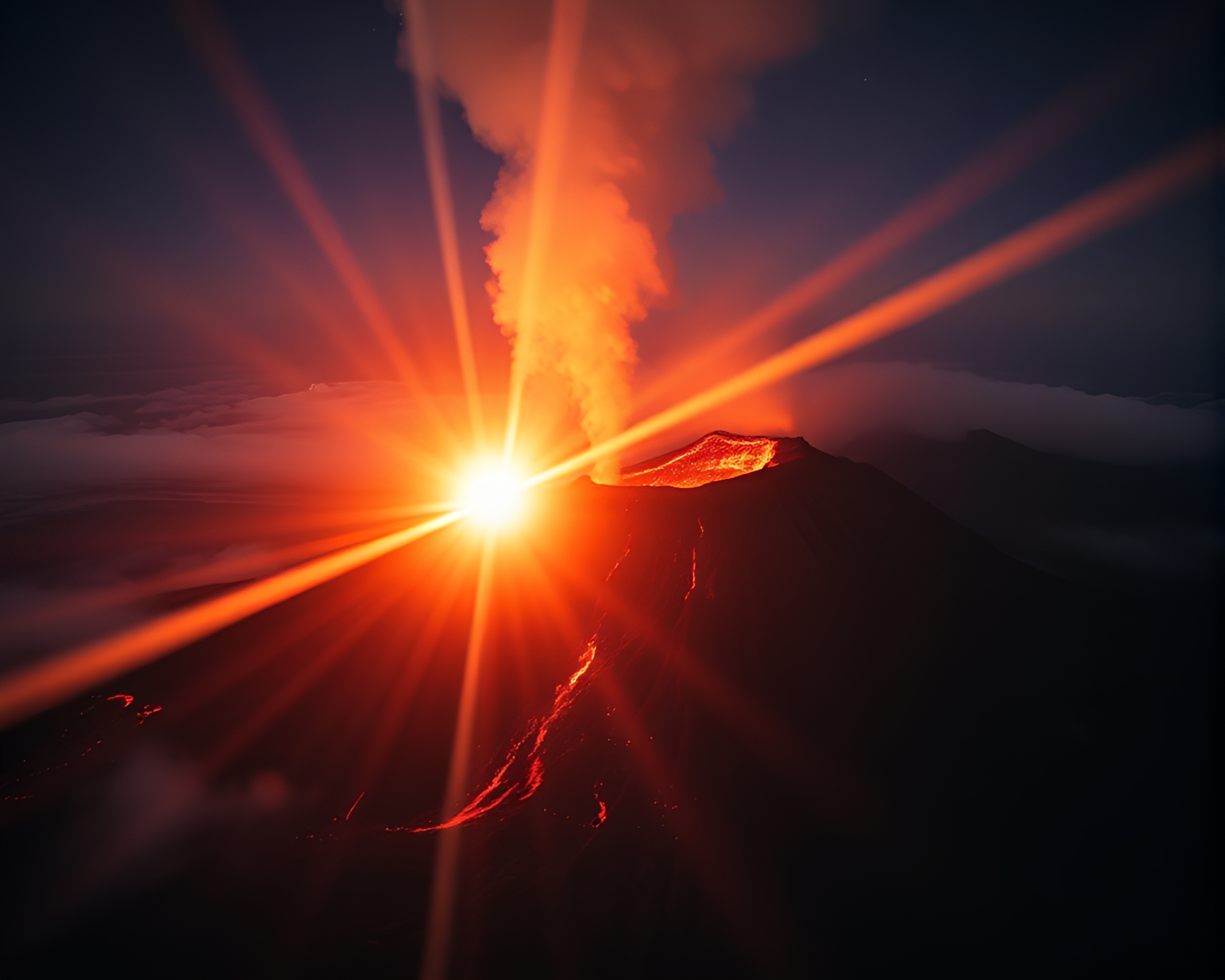 Neon Volcano Crater Double Exposure Fantasy – free AI stock image