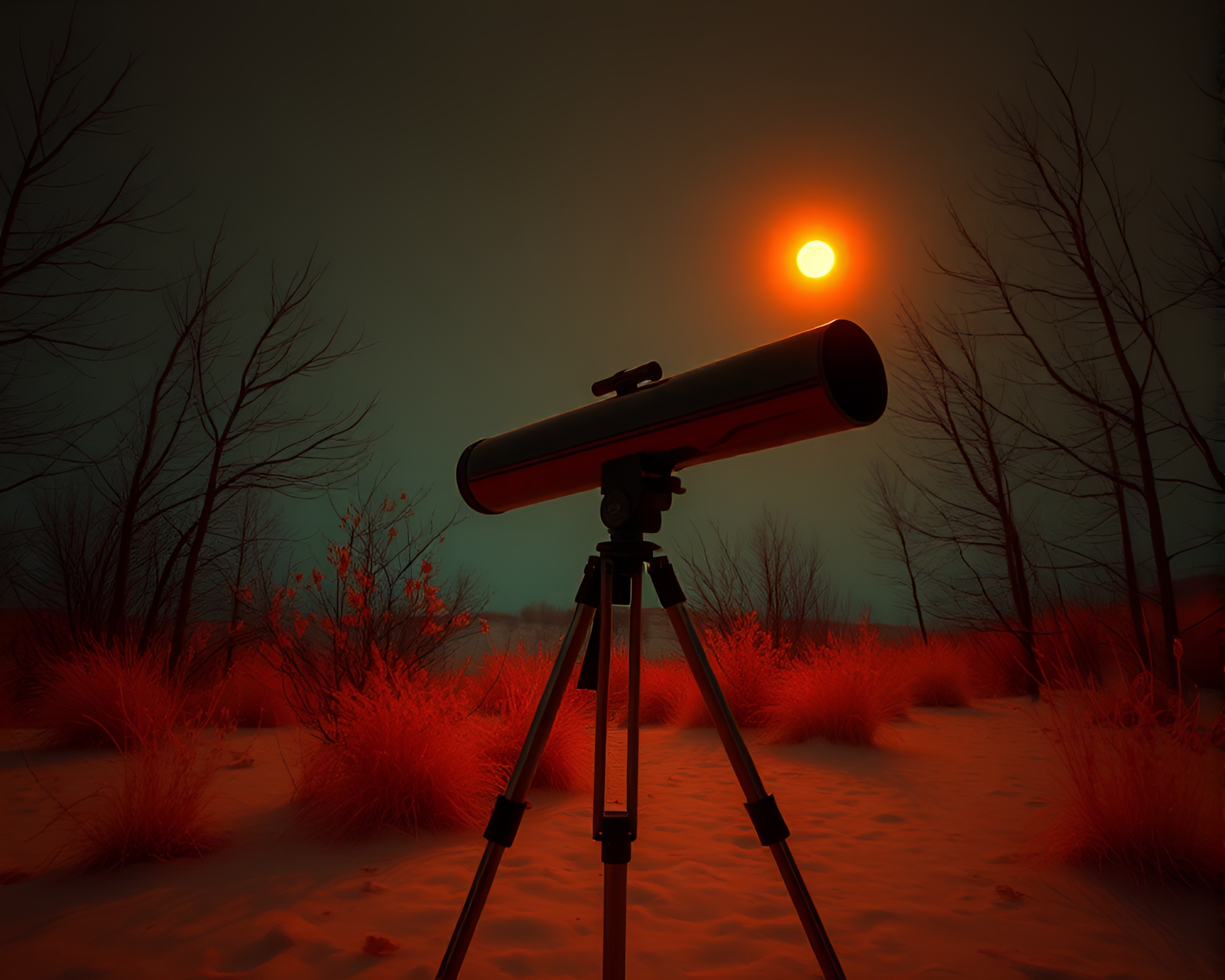 Telescope of Shadows: Infrared Tenebrism Composition – free AI stock image