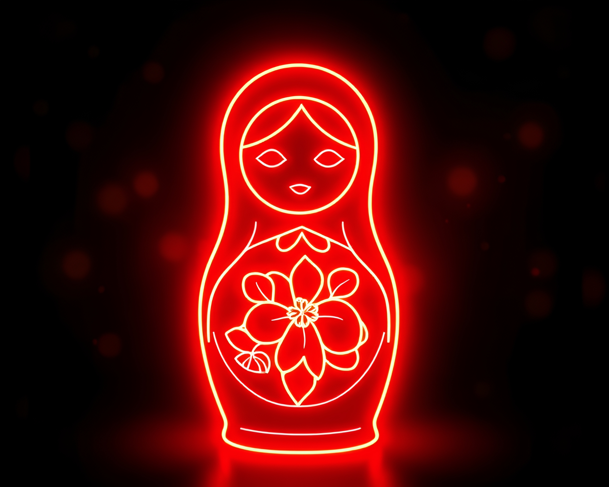Matryoshka Doll Neon Wireframe Noir Toon Scene – free AI stock image
