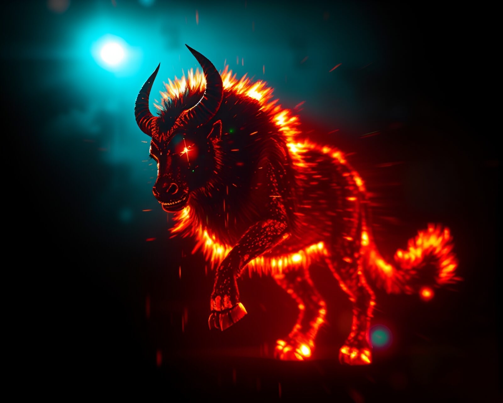 Abstract image of a glitched Minotaur in dark shadows