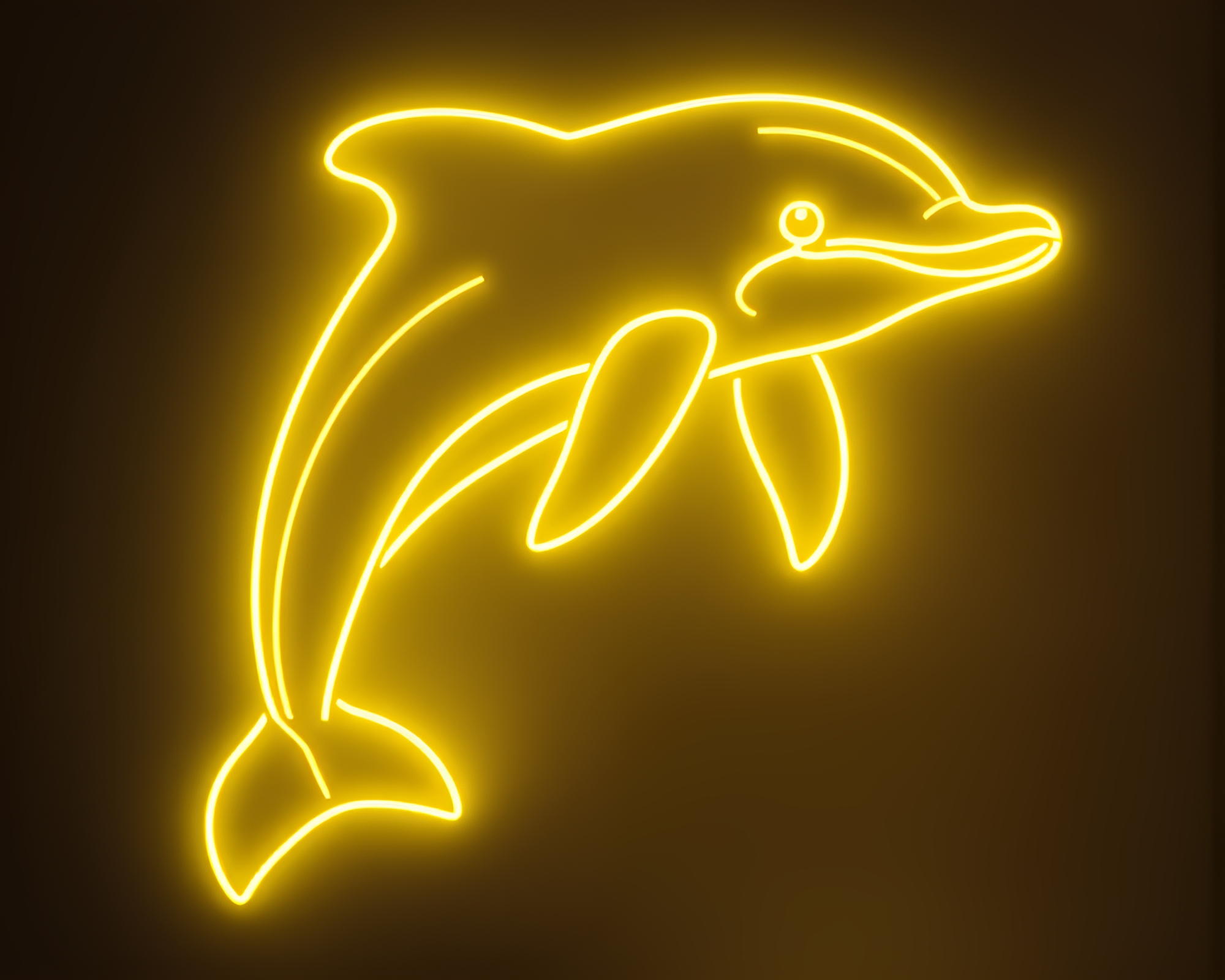 Neon Wireframe Dolphin in Lemon Yellow Zing – free AI stock image