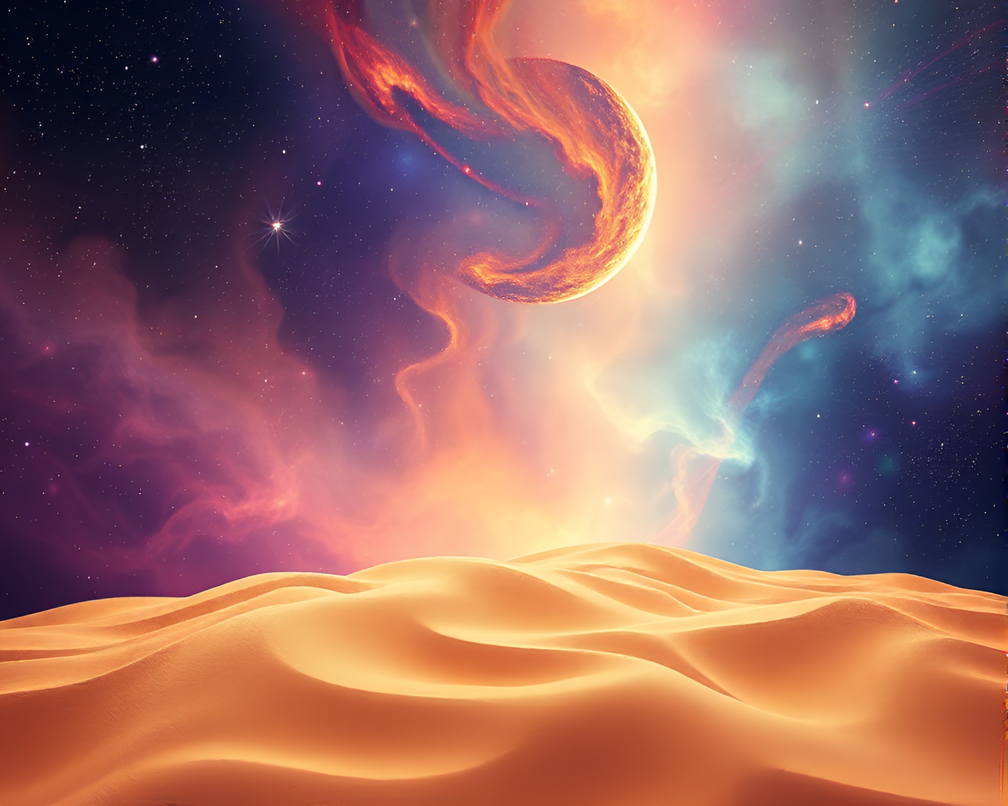 Cosmic Sand Swirl: Floating Crystal Vector Art – free AI stock image