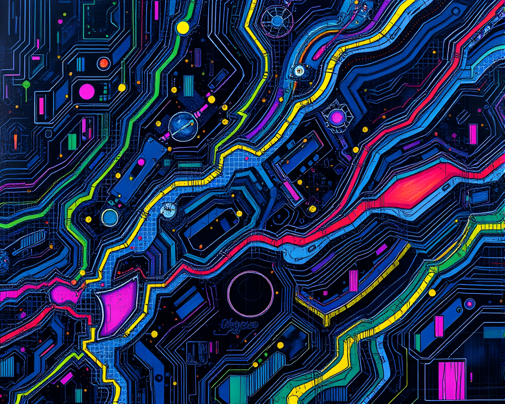 Neon Nanobot Swarm: Crosshatch Chaos – free AI stock image