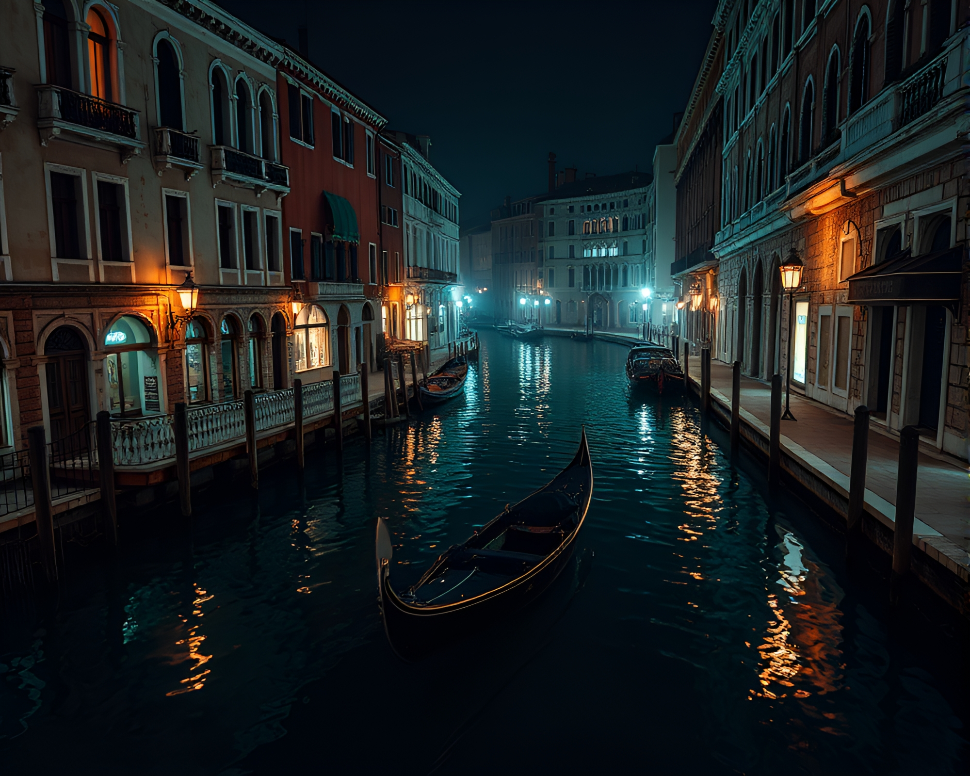 Venetian Canal with LED Light Art Copper Highlights – free AI stock image