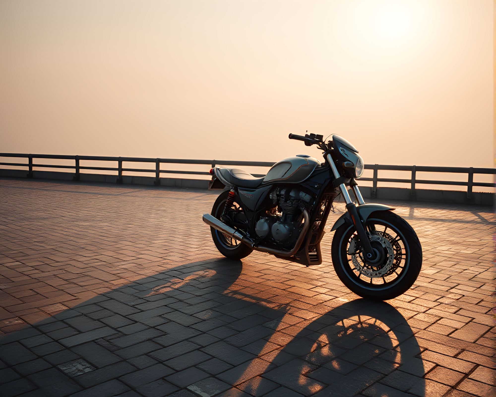 Futuristic Hoverbike Reflecting in Mosaic Pattern Shadows – free AI stock image