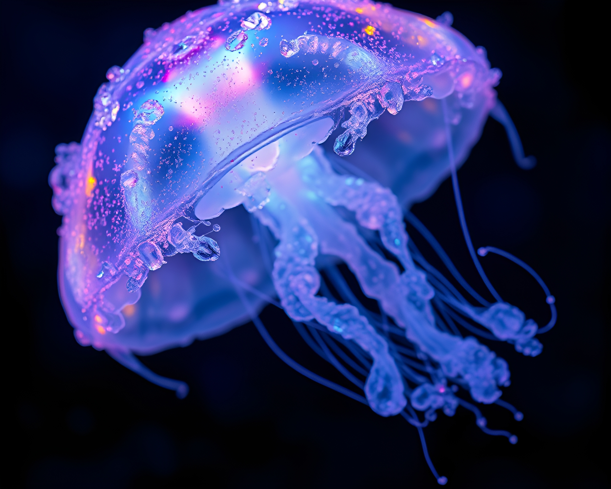 Bioluminescent Jellyfish in Holographic Ice Crystals – free AI stock image